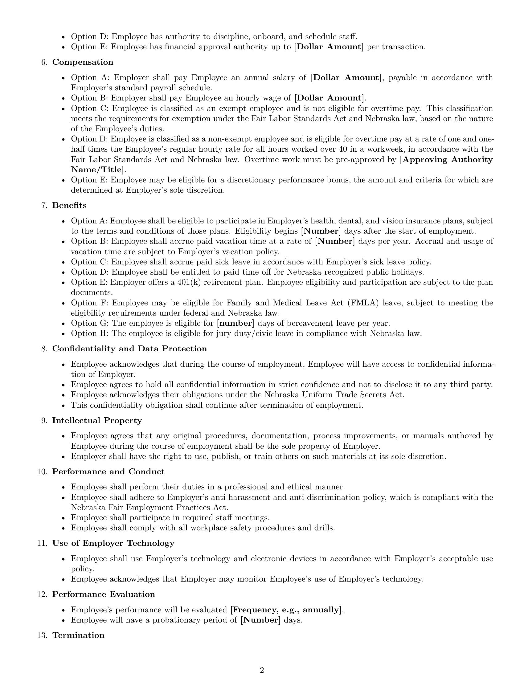 Preview page 2 of Free Nebraska office manager employment contract template