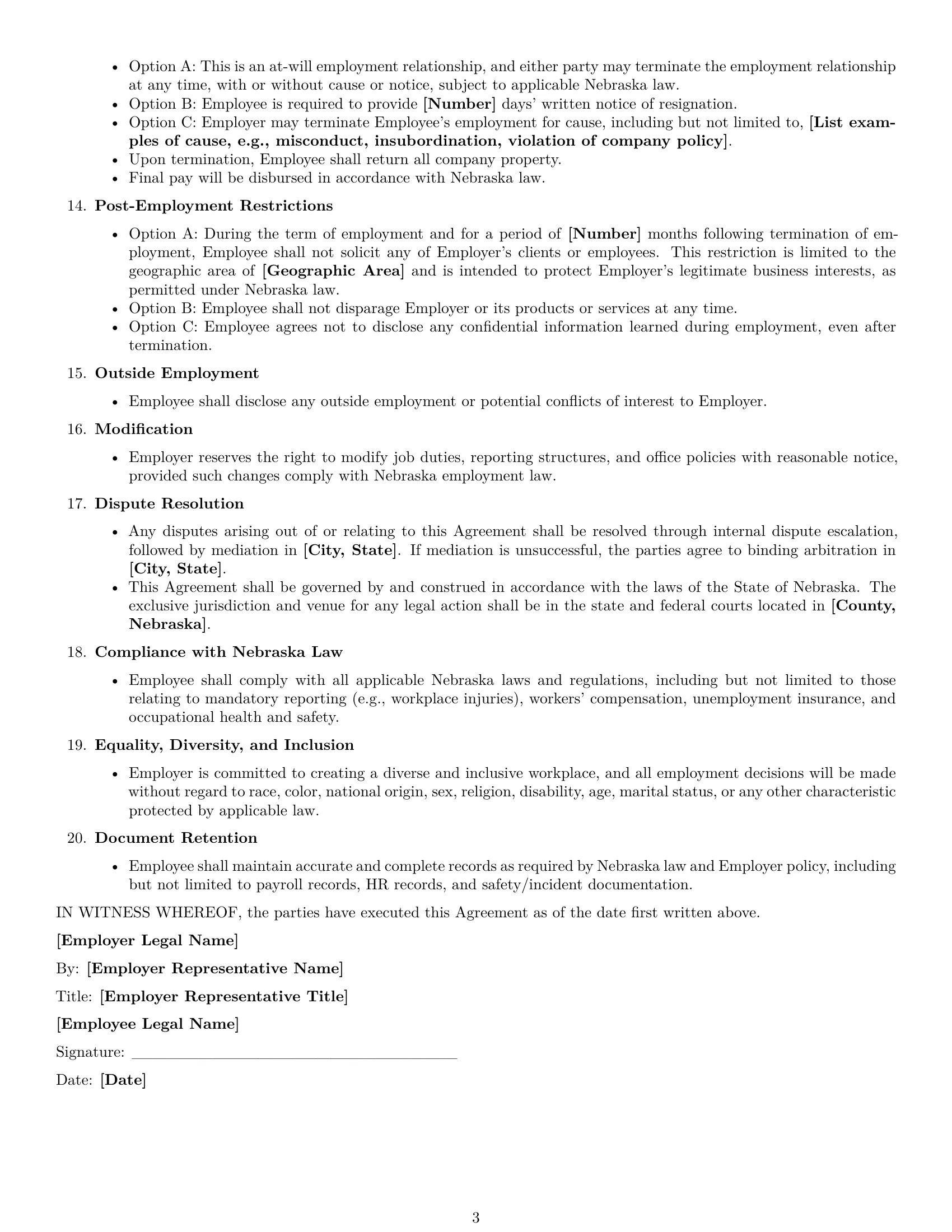 Preview page 3 of Free Nebraska office manager employment contract template