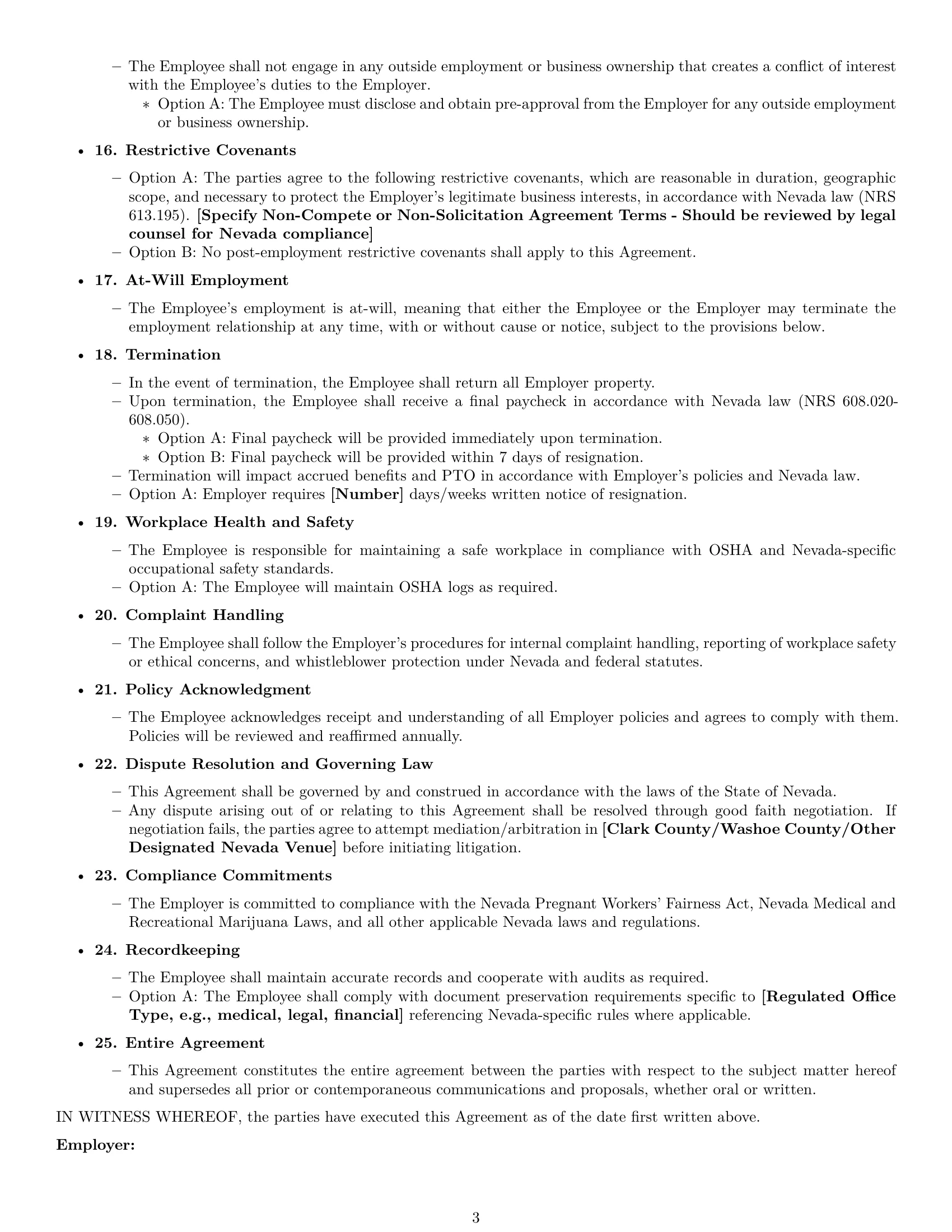 Preview page 3 of Free Nevada office manager employment contract template