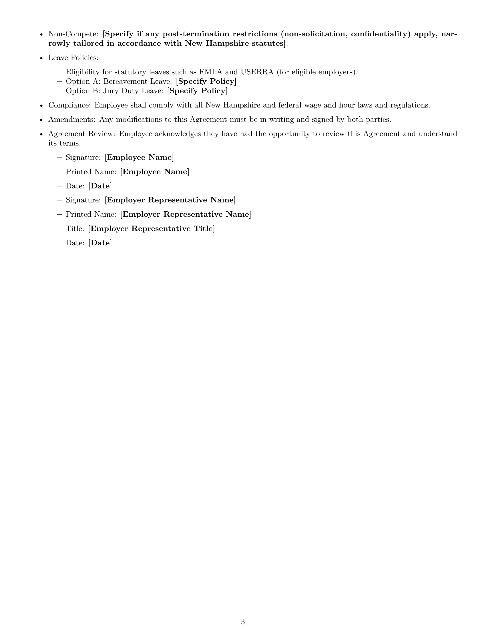Preview page 3 of Free New Hampshire office manager employment contract template