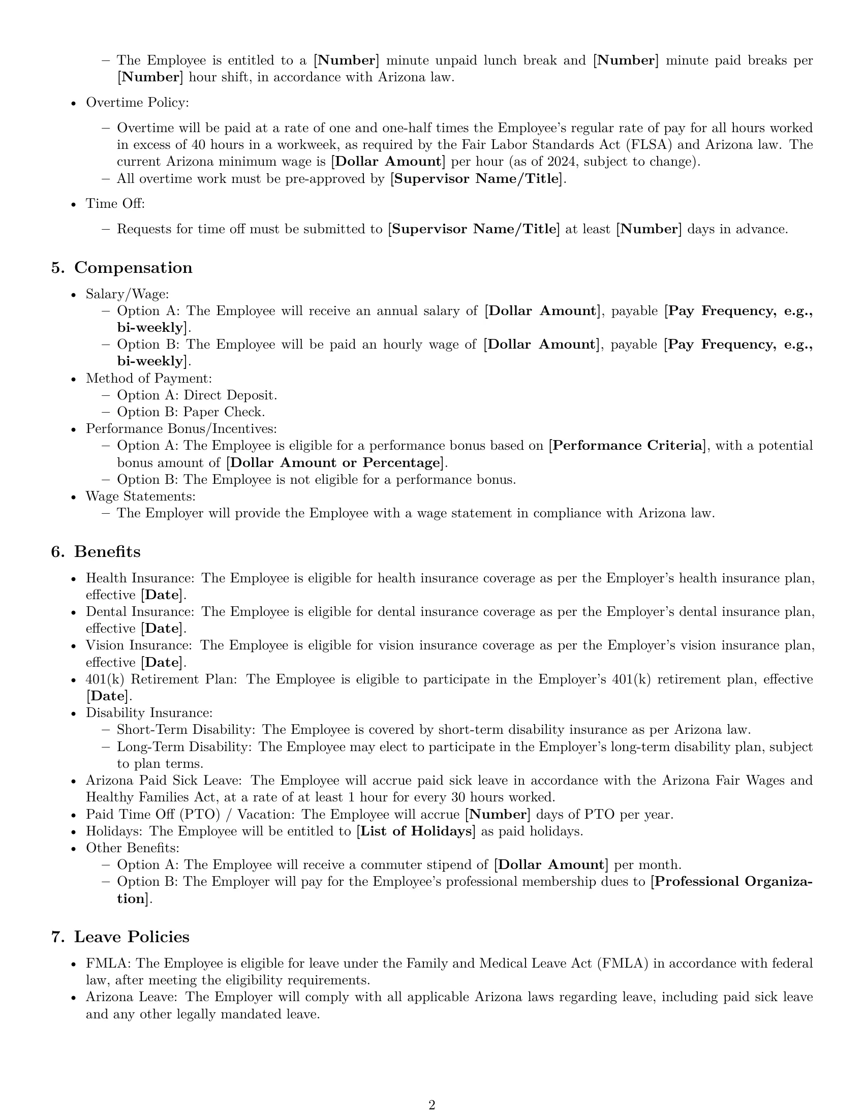Preview page 2 of Free Arizona office manager employment contract template