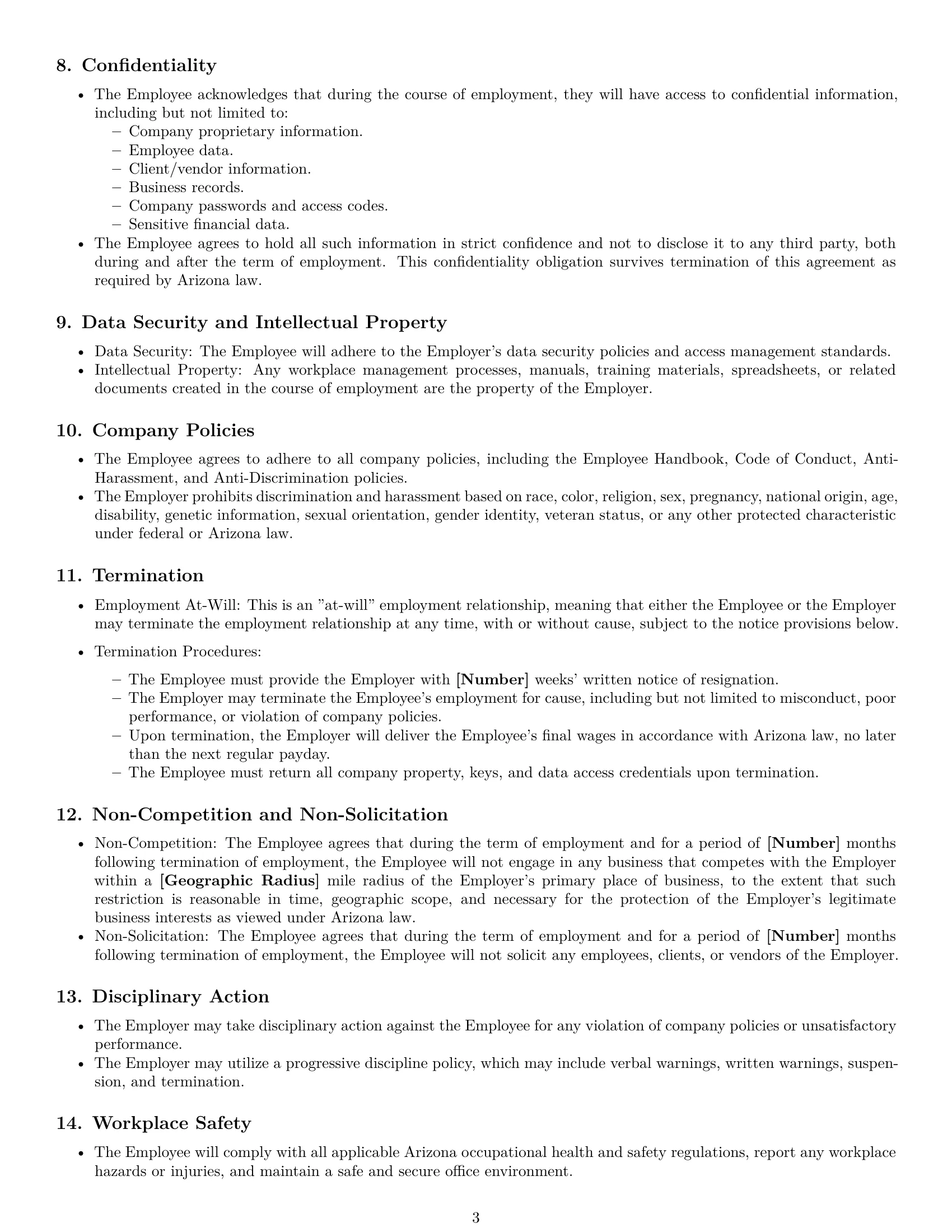 Preview page 3 of Free Arizona office manager employment contract template