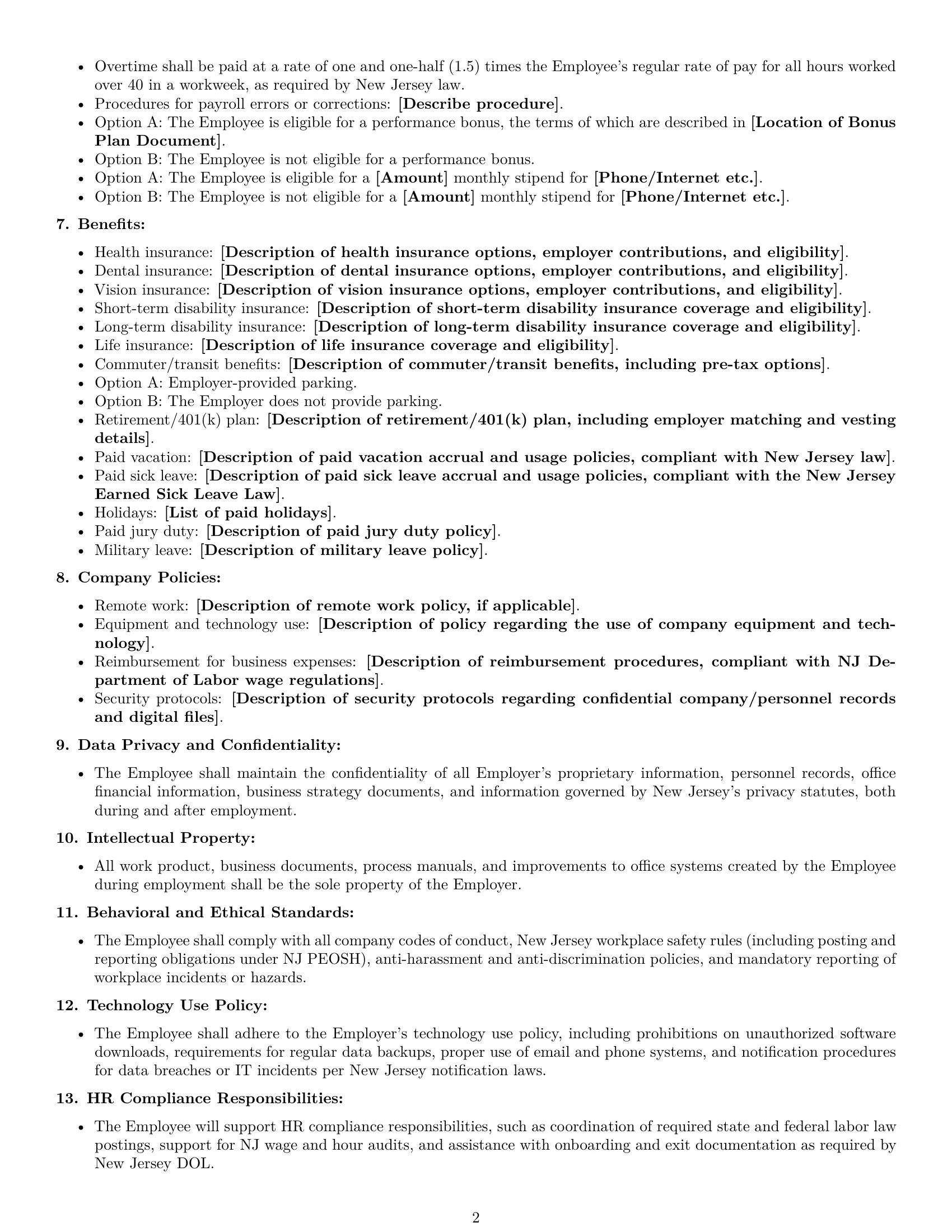 Preview page 2 of Free New Jersey office manager employment contract template