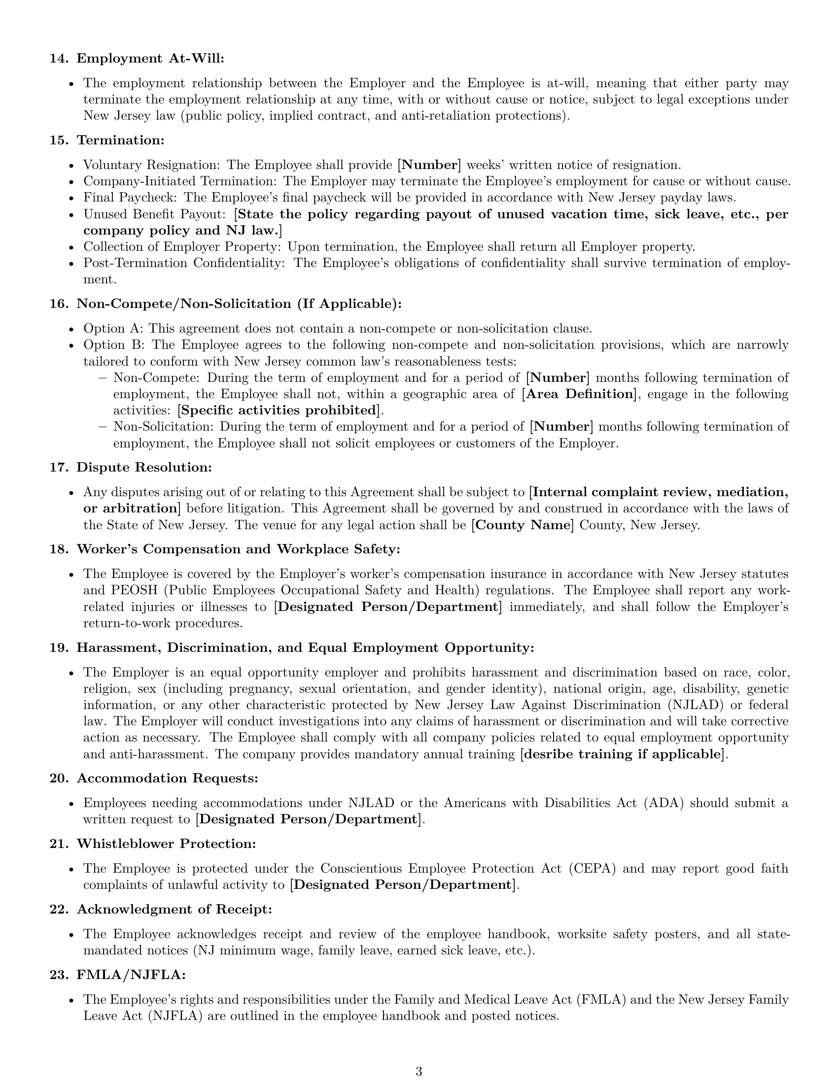 Preview page 3 of Free New Jersey office manager employment contract template
