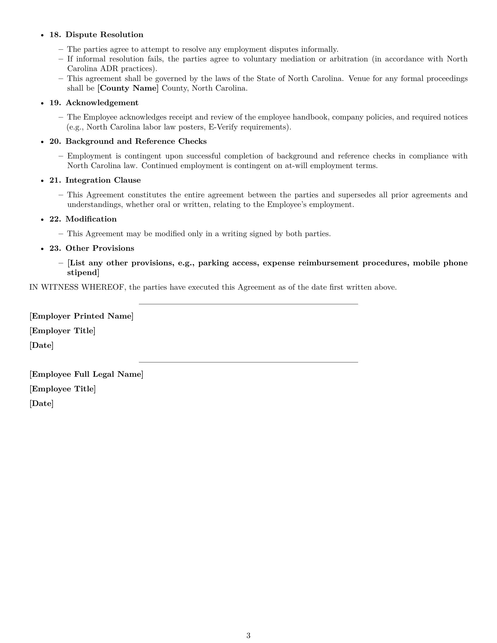 Preview page 3 of Free North Carolina office manager employment contract template