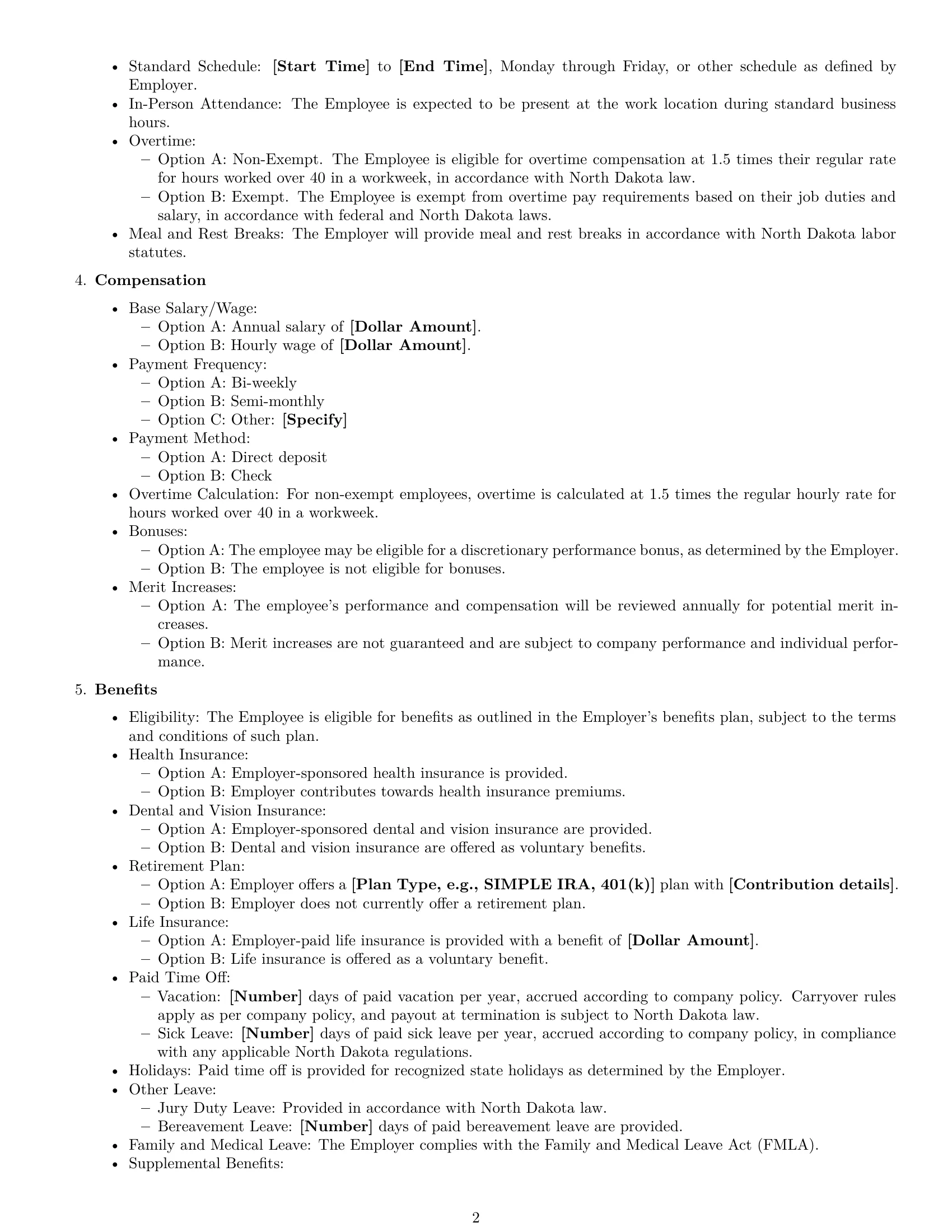 Preview page 2 of Free North Dakota office manager employment contract template