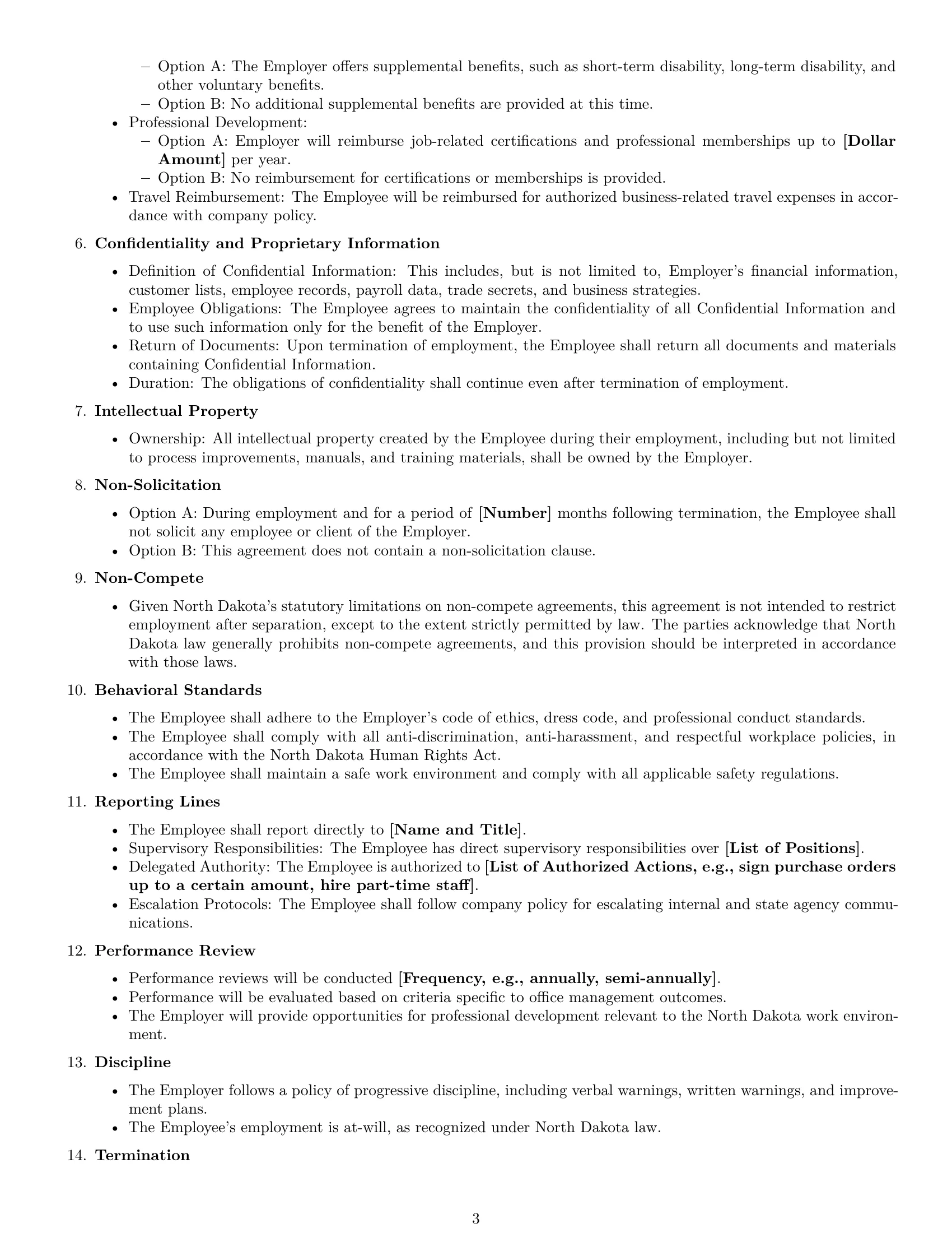 Preview page 3 of Free North Dakota office manager employment contract template