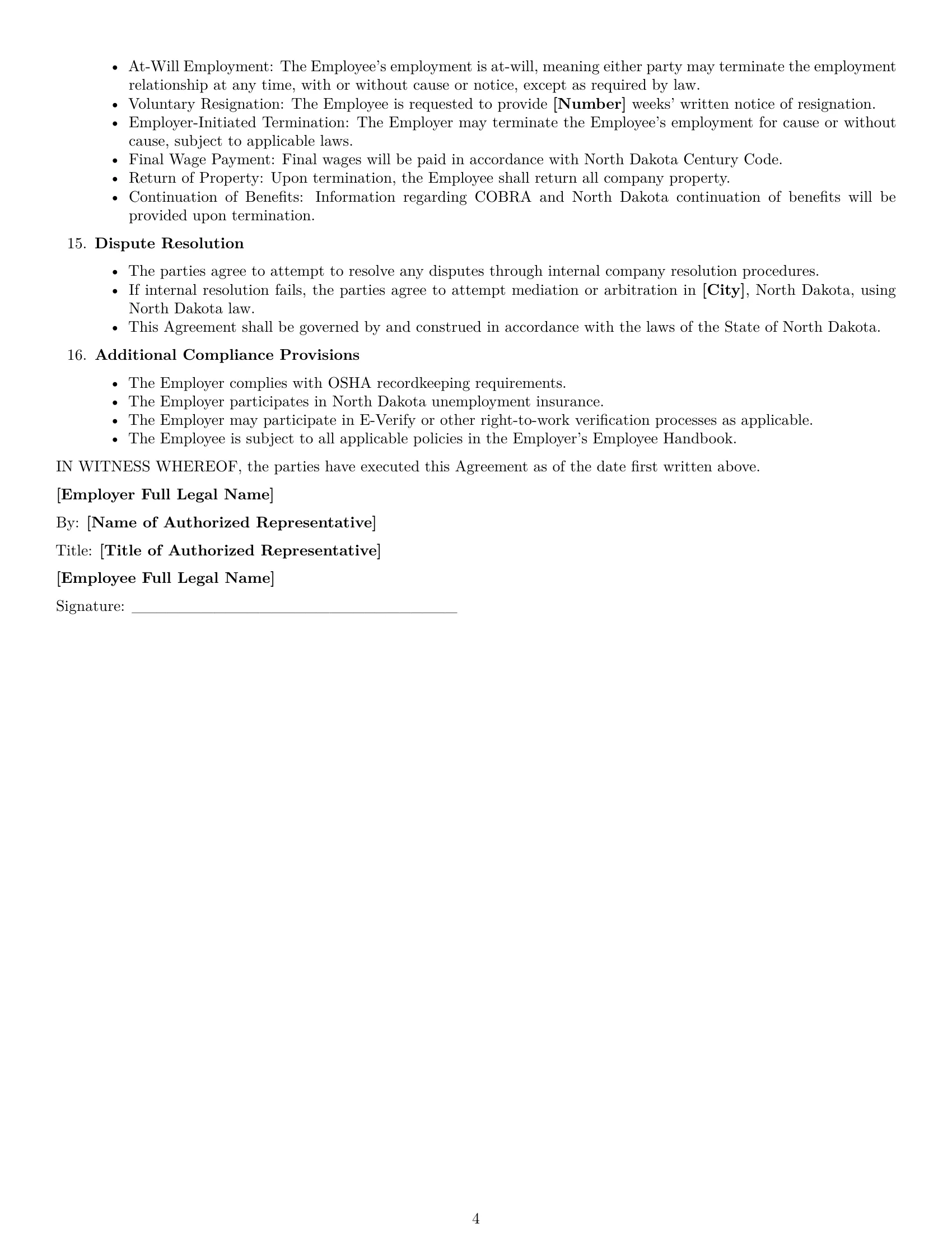 Preview page 4 of Free North Dakota office manager employment contract template