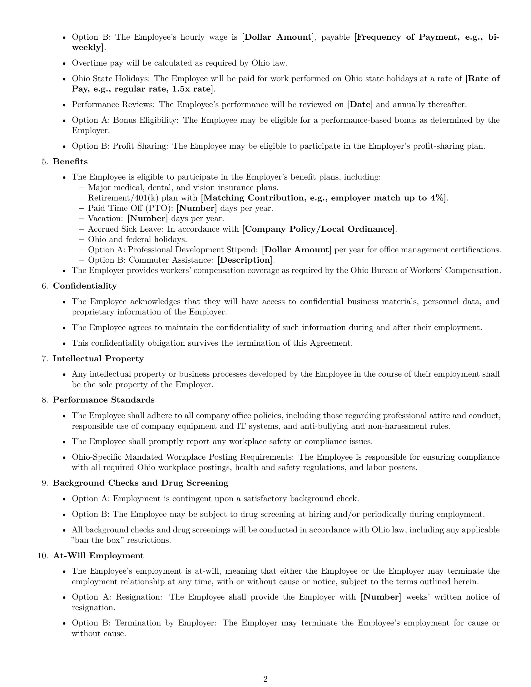 Preview page 2 of Free Ohio office manager employment contract template