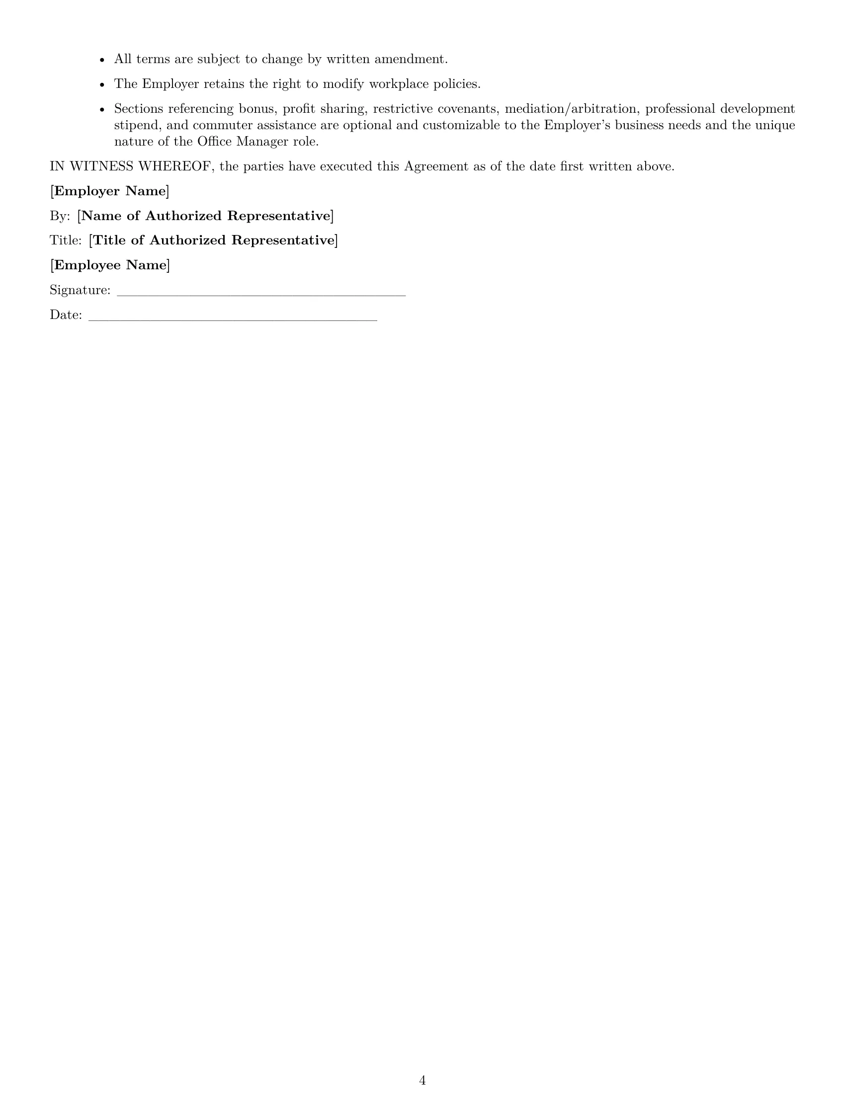 Preview page 4 of Free Ohio office manager employment contract template