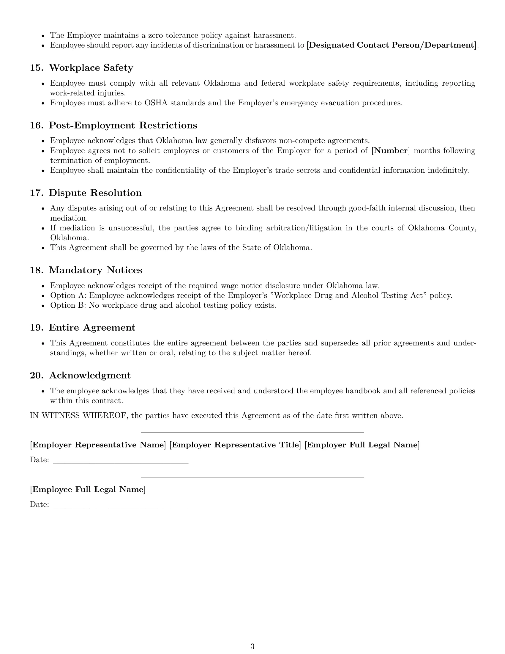 Preview page 3 of Free Oklahoma office manager employment contract template