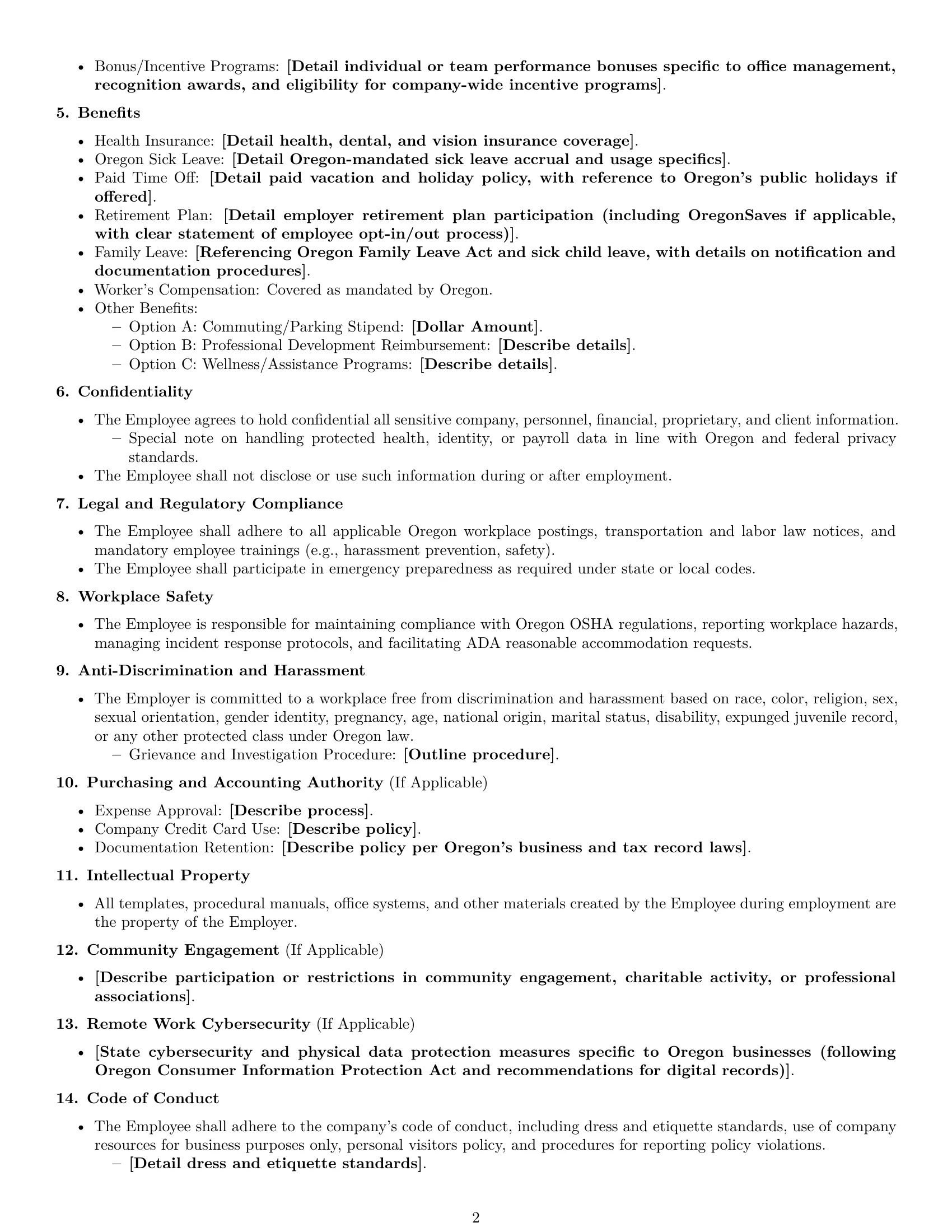 Preview page 2 of Free Oregon office manager employment contract template