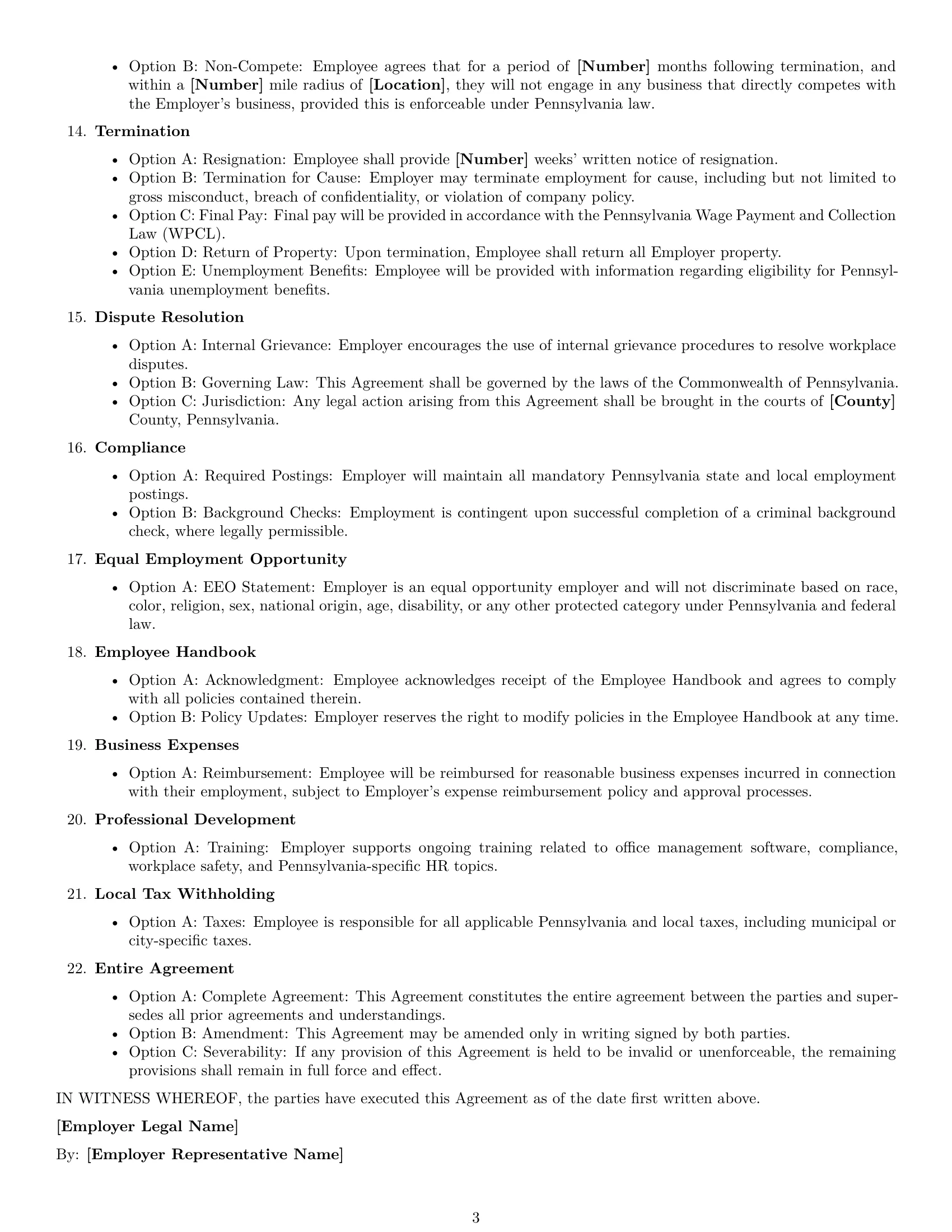 Preview page 3 of Free Pennsylvania office manager employment contract template