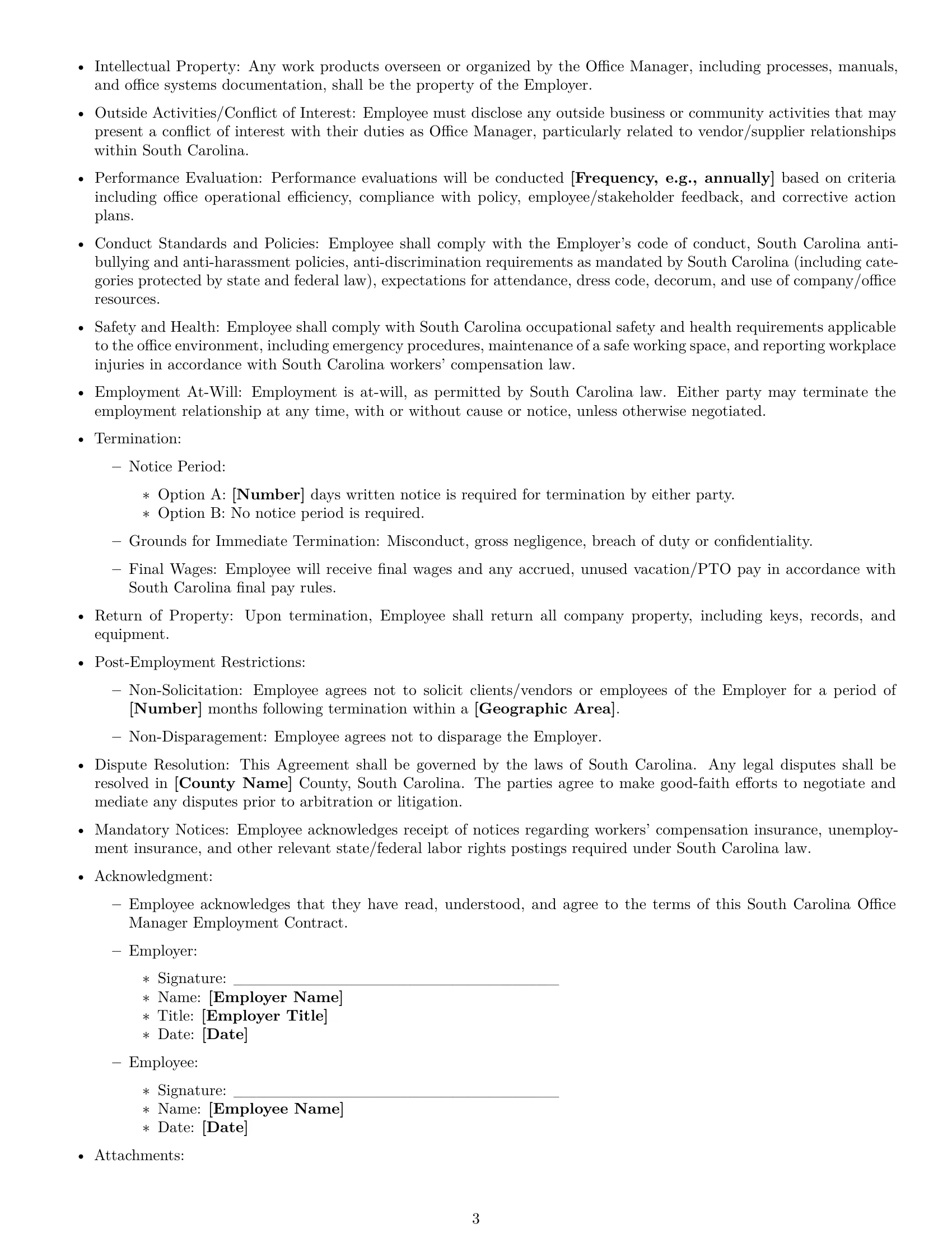 Preview page 3 of Free South Carolina office manager employment contract template