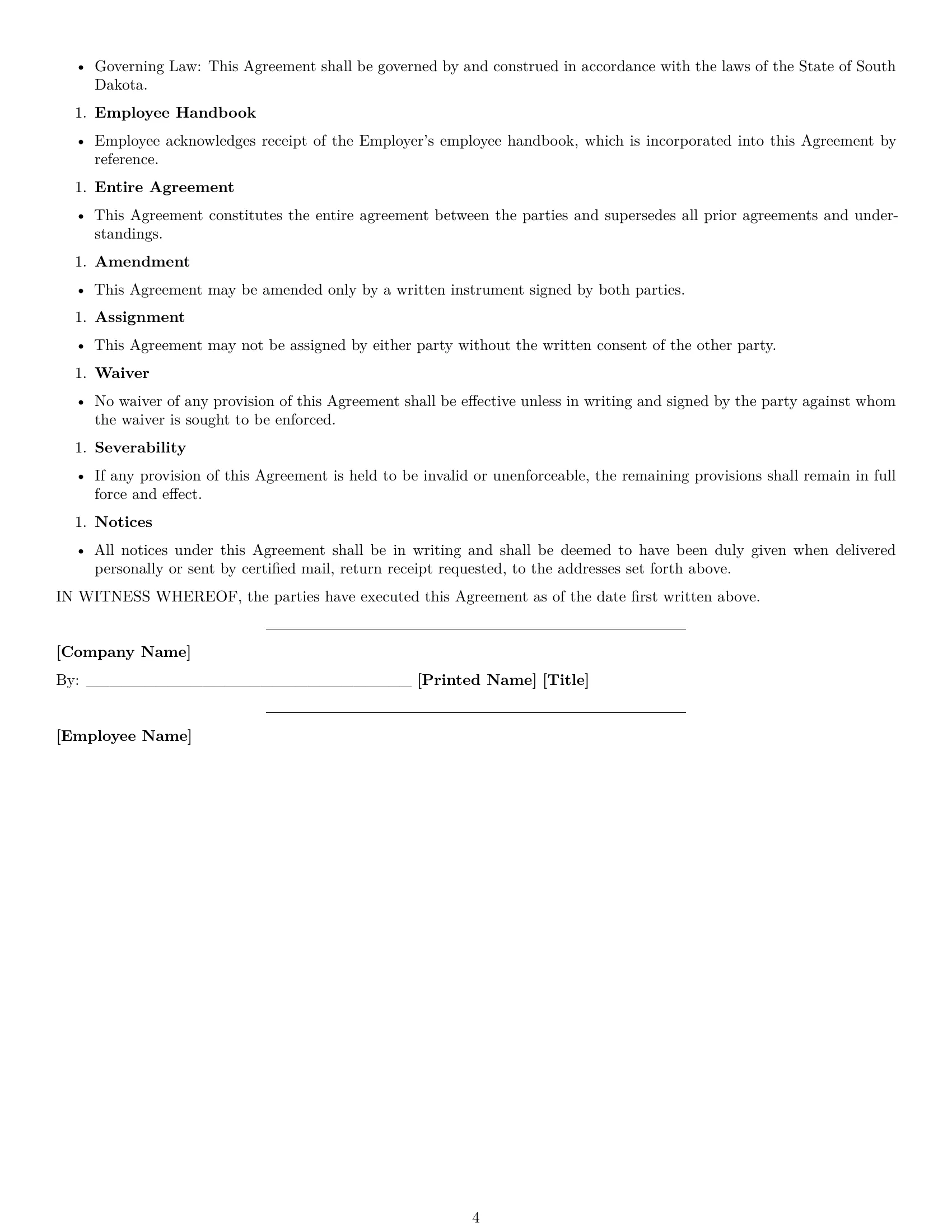 Preview page 4 of Free South Dakota office manager employment contract template