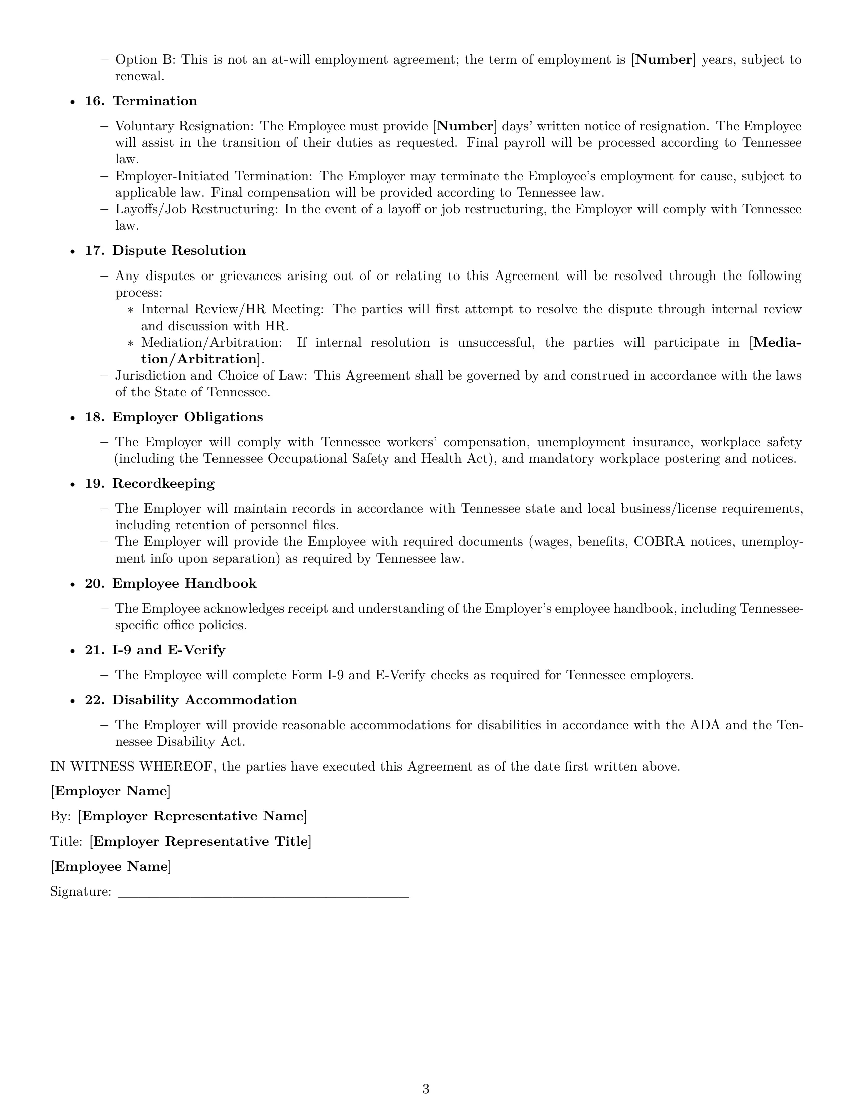 Preview page 3 of Free Tennessee office manager employment contract template