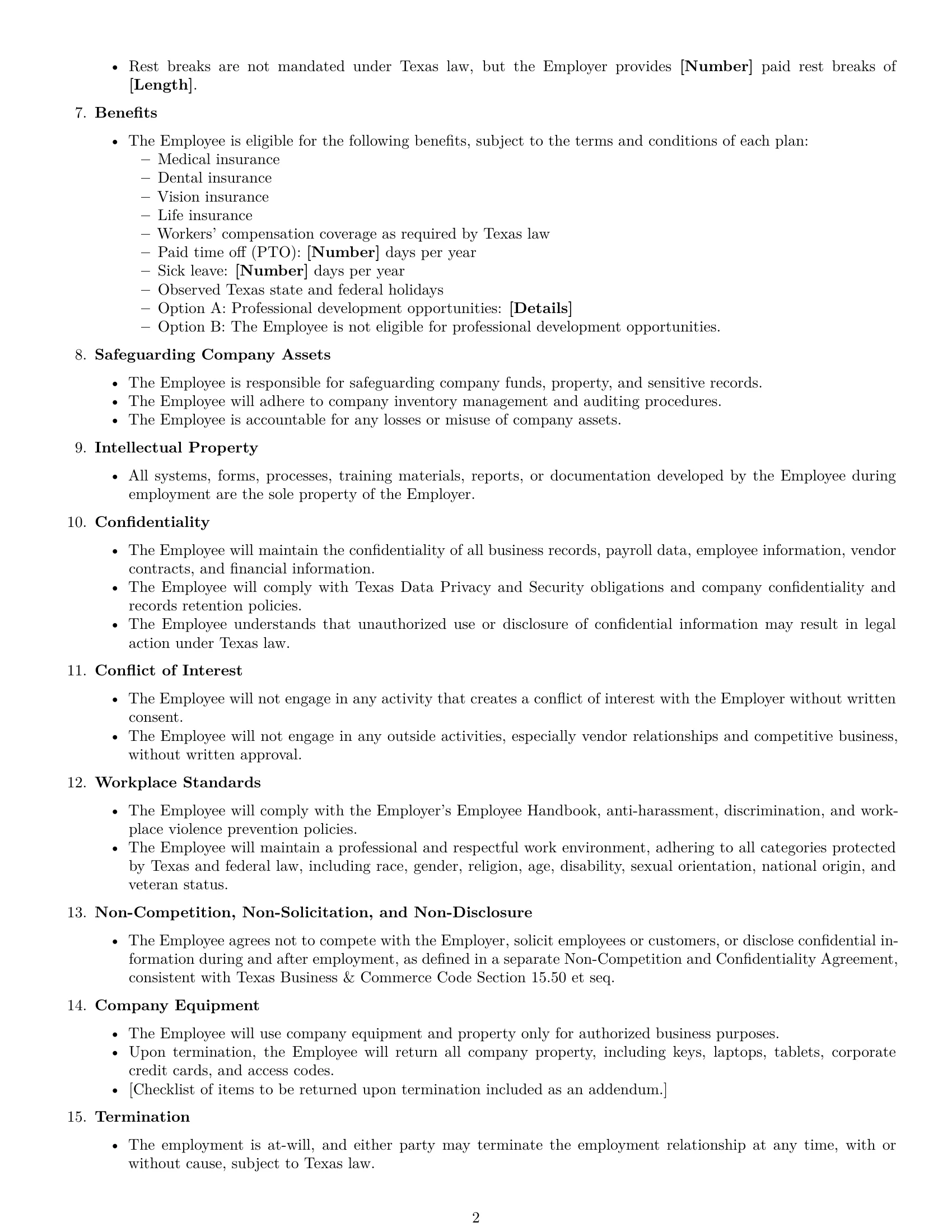Preview page 2 of Free Texas office manager employment contract template