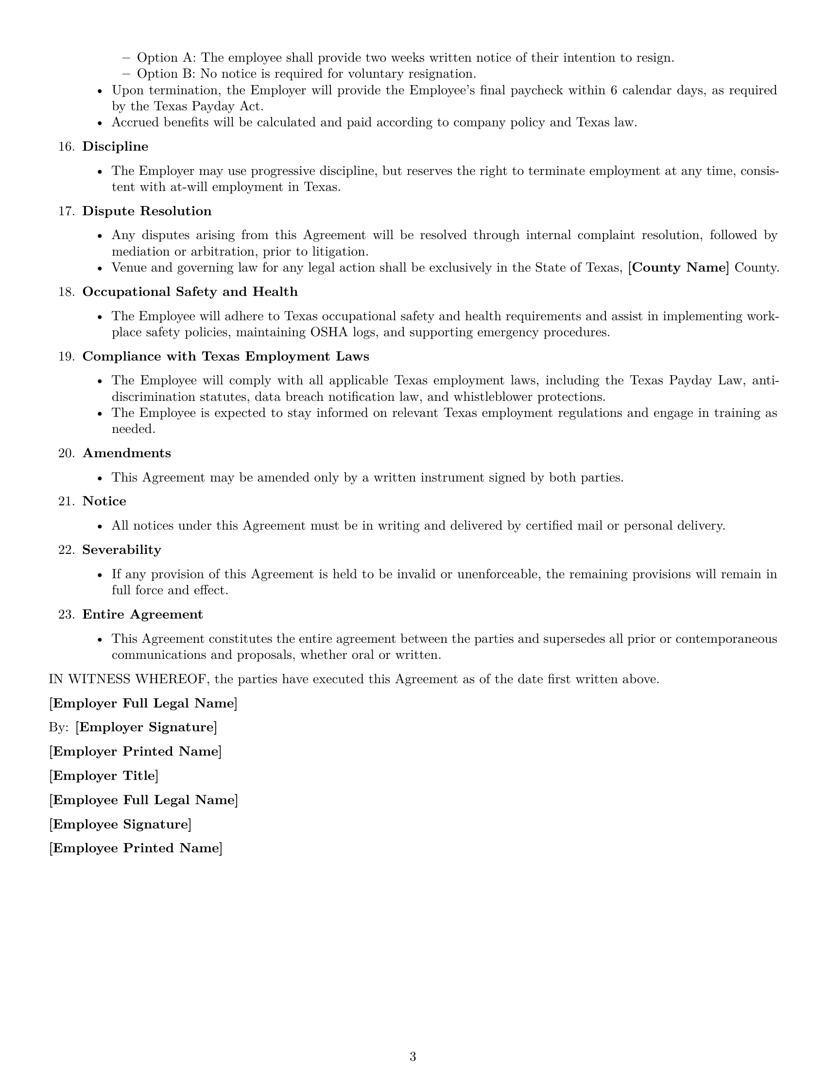Preview page 3 of Free Texas office manager employment contract template