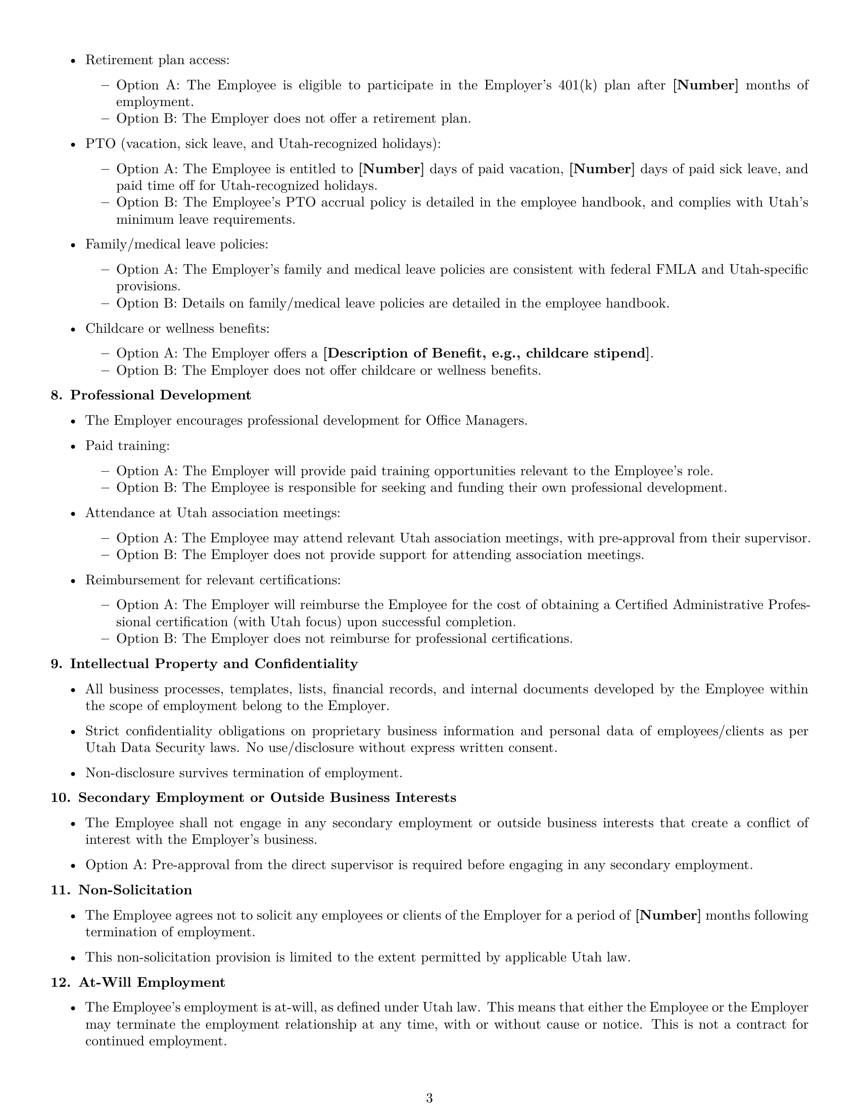 Preview page 3 of Free Utah office manager employment contract template