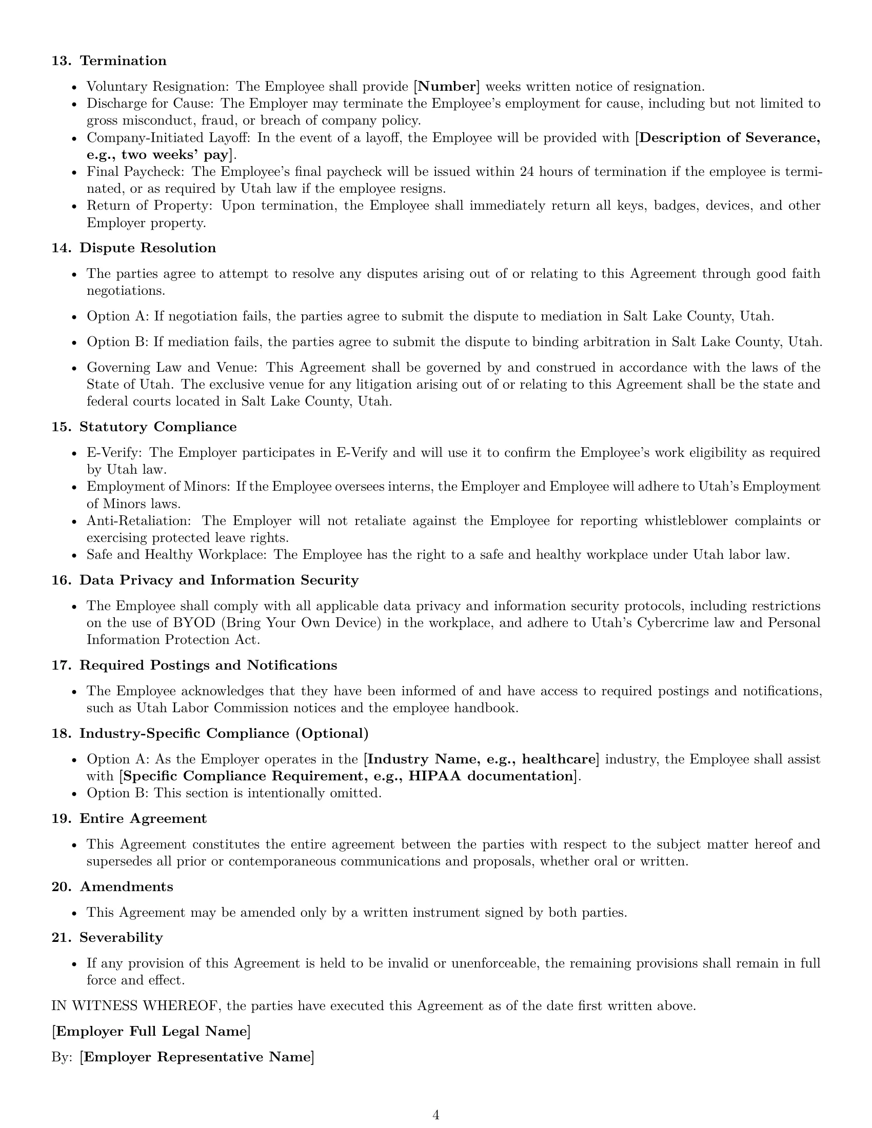 Preview page 4 of Free Utah office manager employment contract template