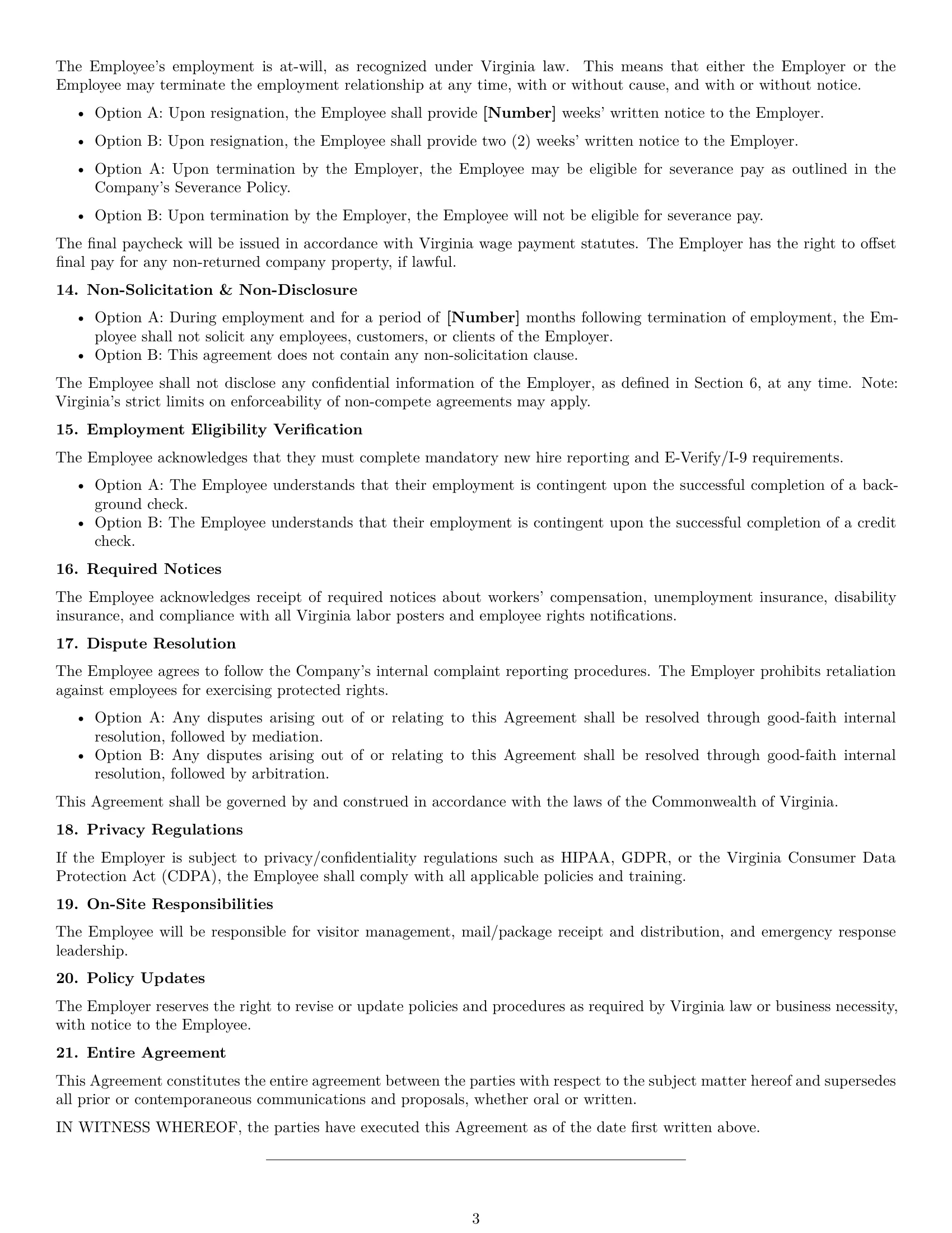 Preview page 3 of Free Virginia office manager employment contract template