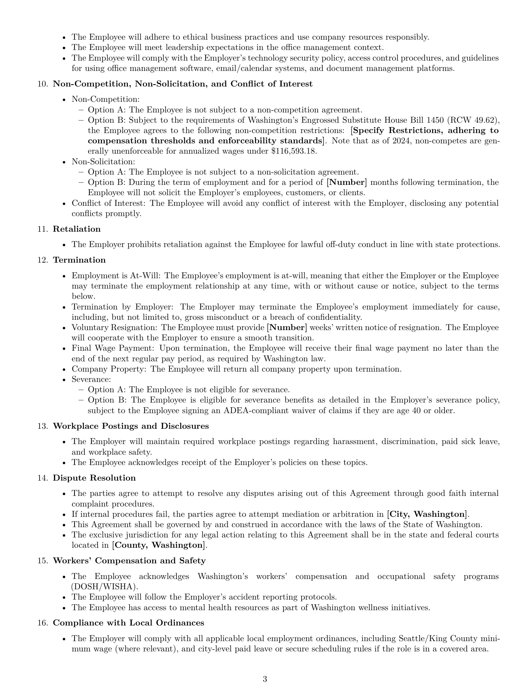 Preview page 3 of Free Washington office manager employment contract template