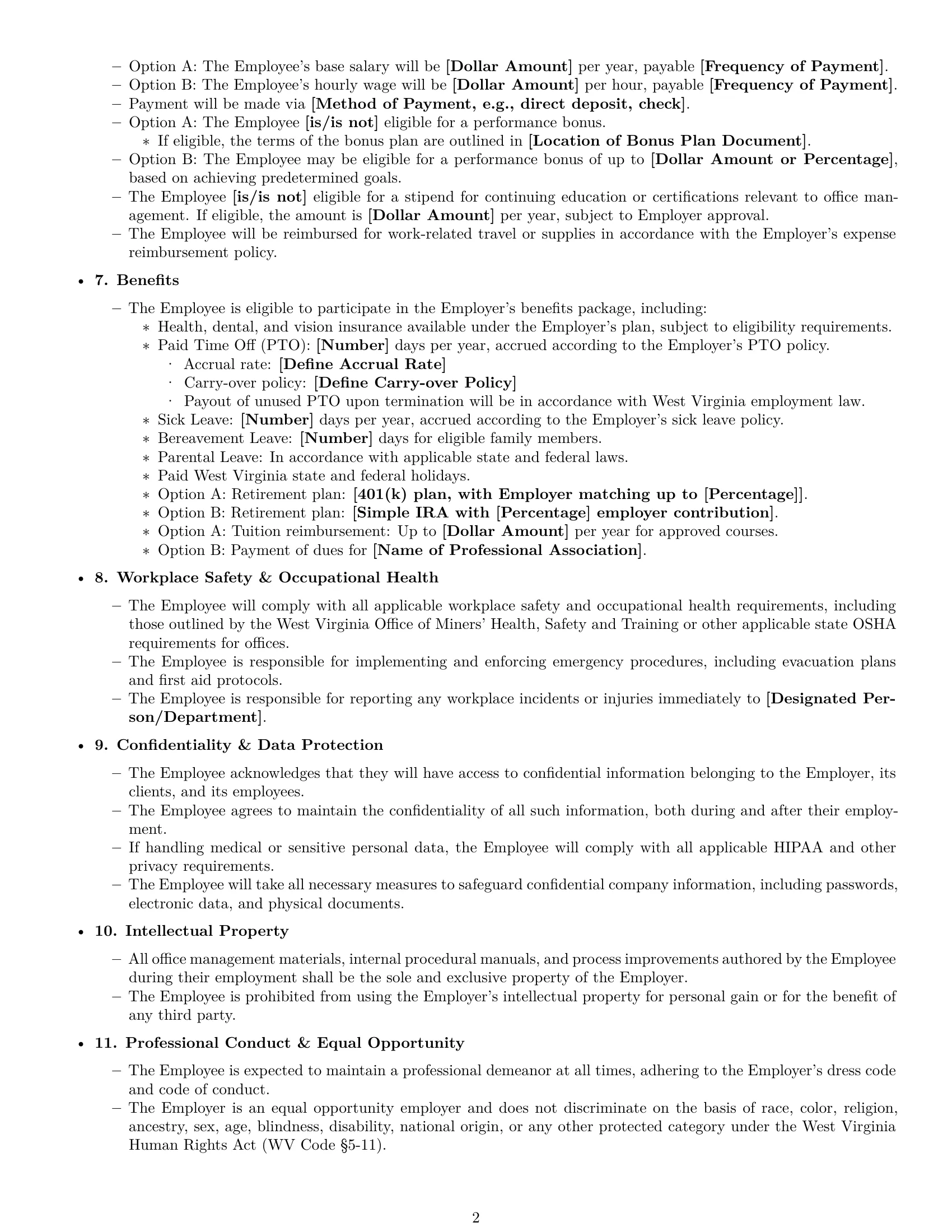 Preview page 2 of Free West Virginia office manager employment contract template