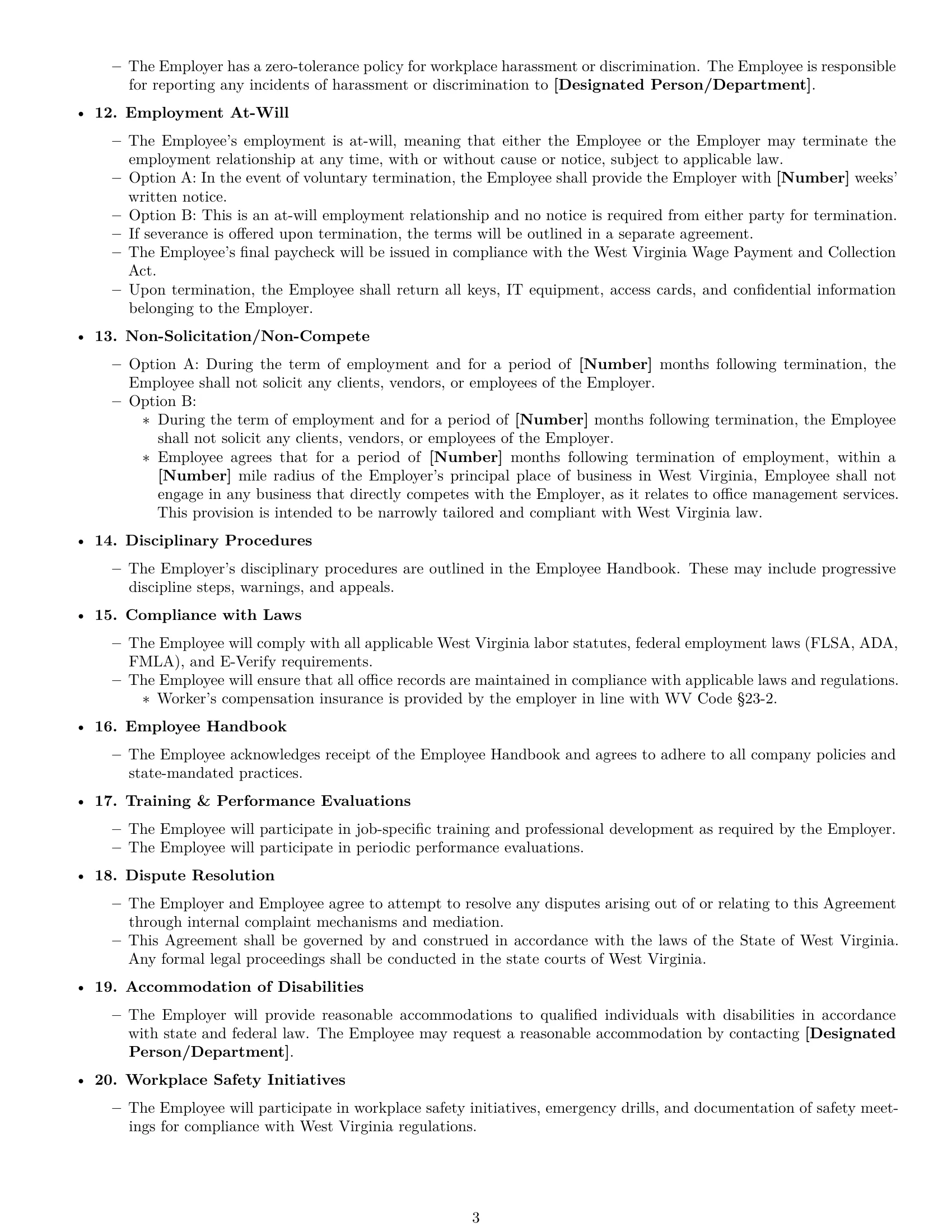 Preview page 3 of Free West Virginia office manager employment contract template