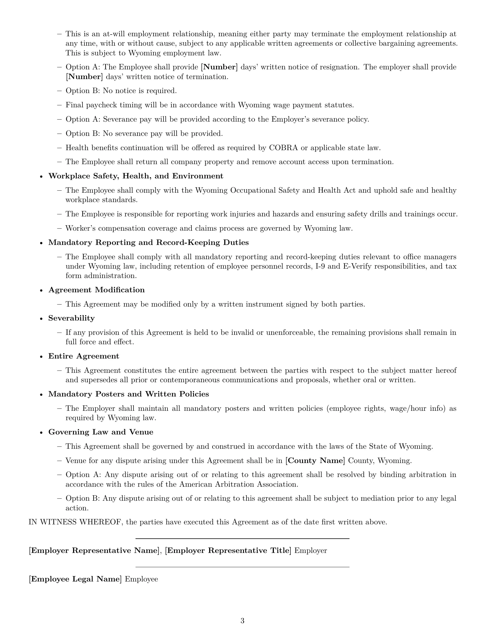 Preview page 3 of Free Wyoming office manager employment contract template