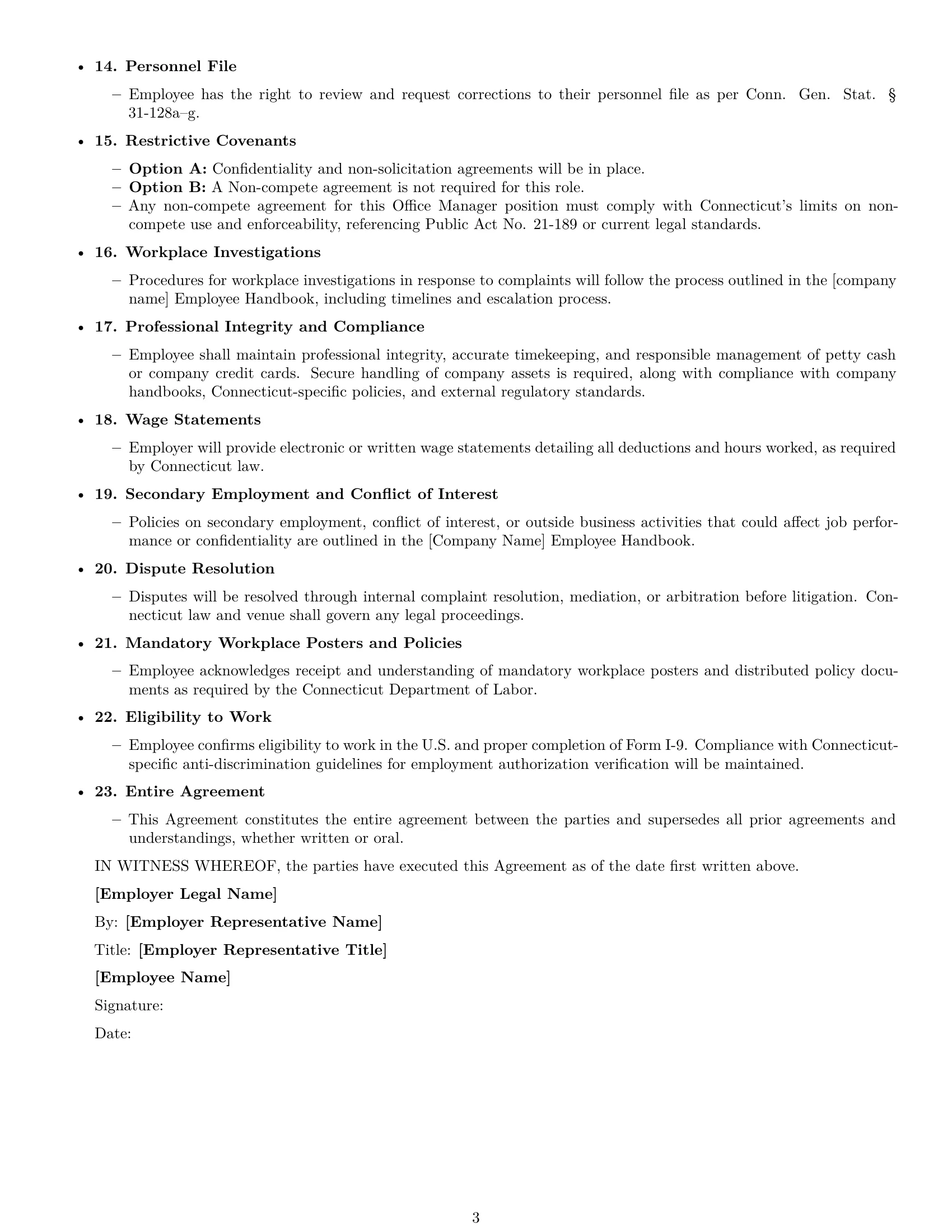 Preview page 3 of Free Connecticut office manager employment contract template