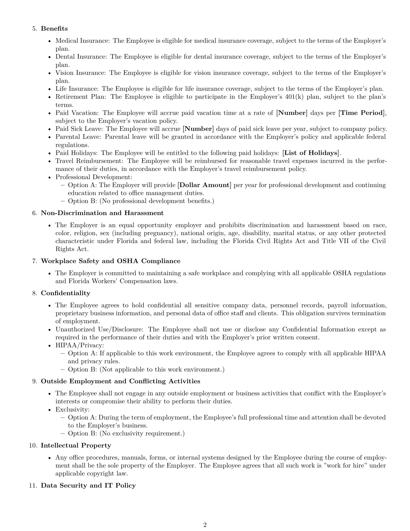 Preview page 2 of Free Florida office manager employment contract template