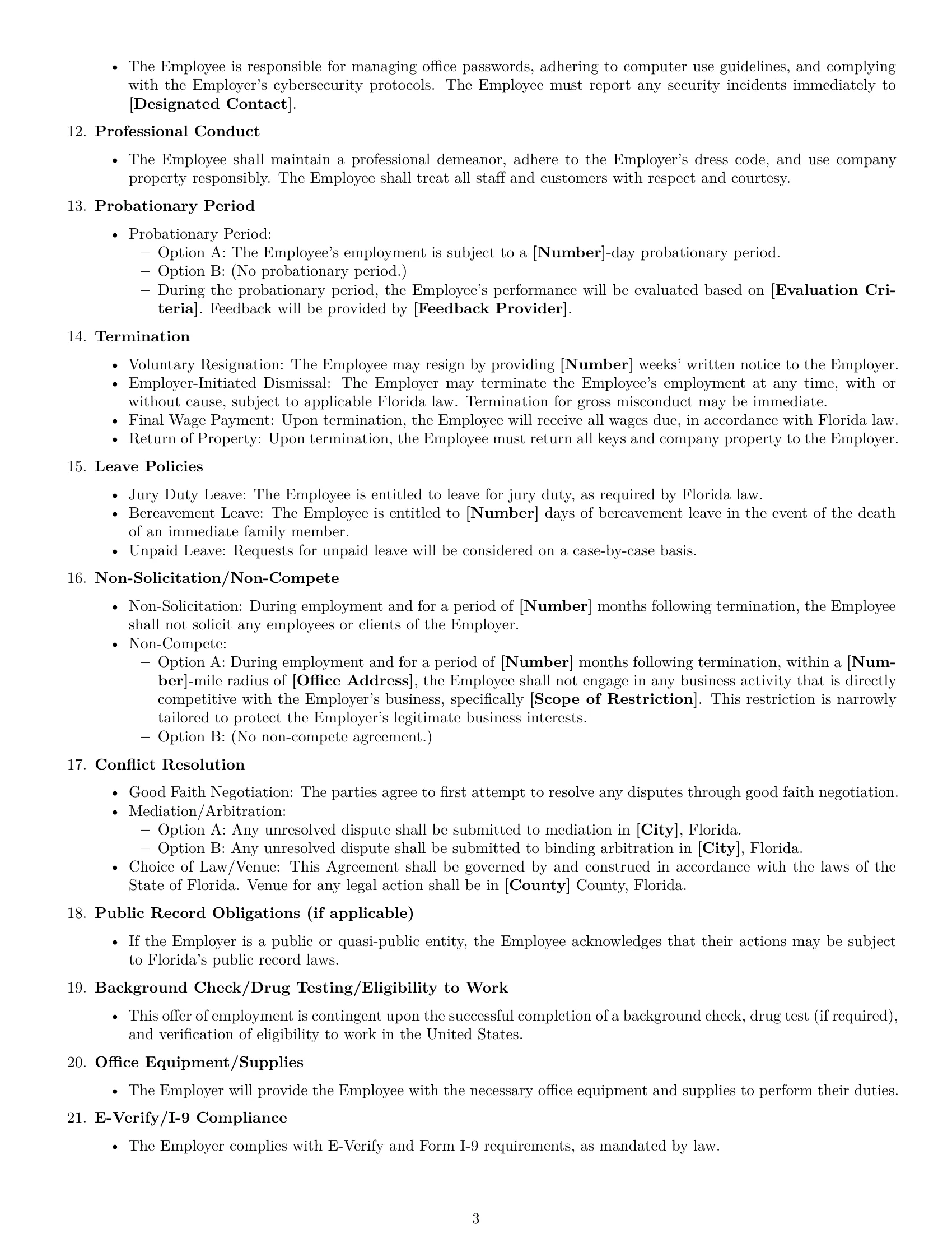 Preview page 3 of Free Florida office manager employment contract template
