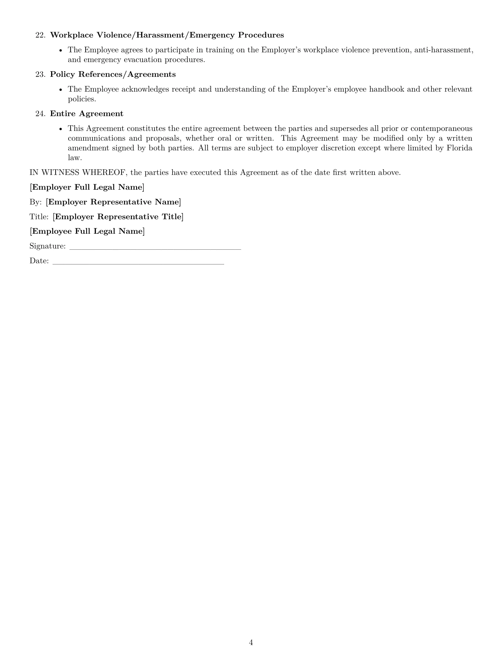 Preview page 4 of Free Florida office manager employment contract template