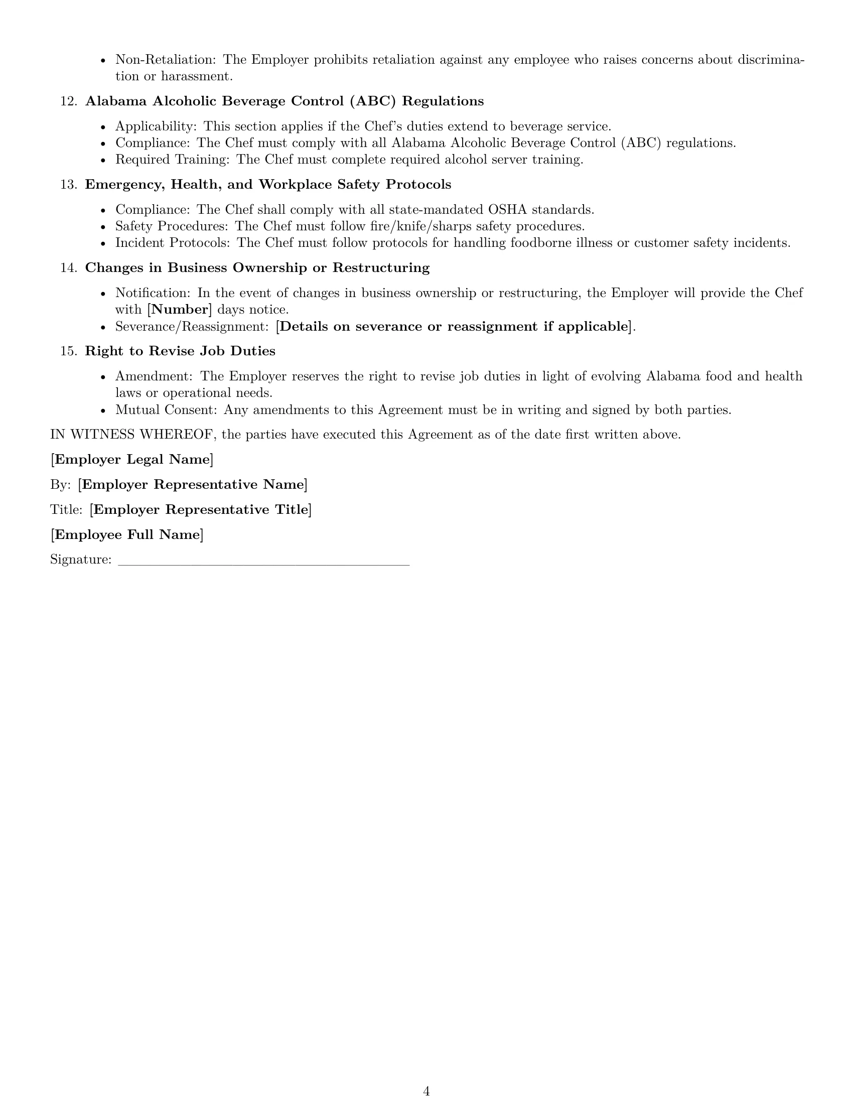 Preview page 4 of Free Alabama chef employment contract template