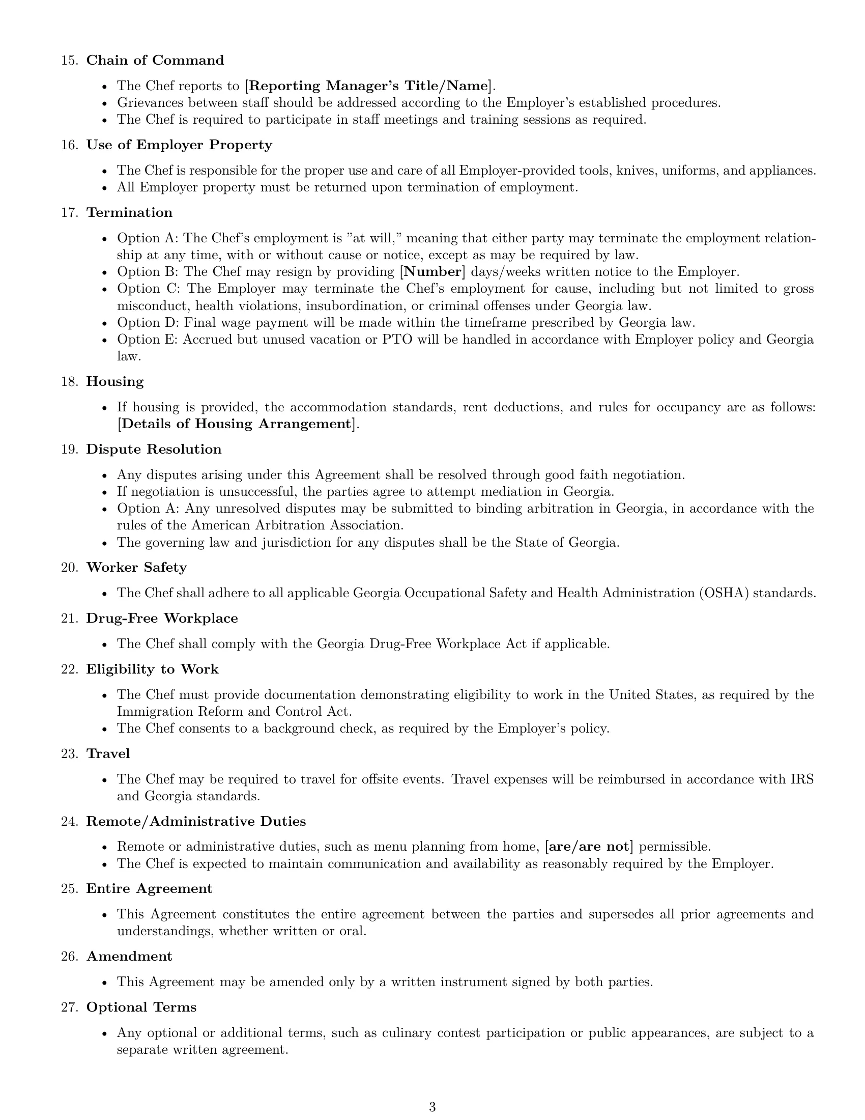 Preview page 3 of Free Georgia chef employment contract template