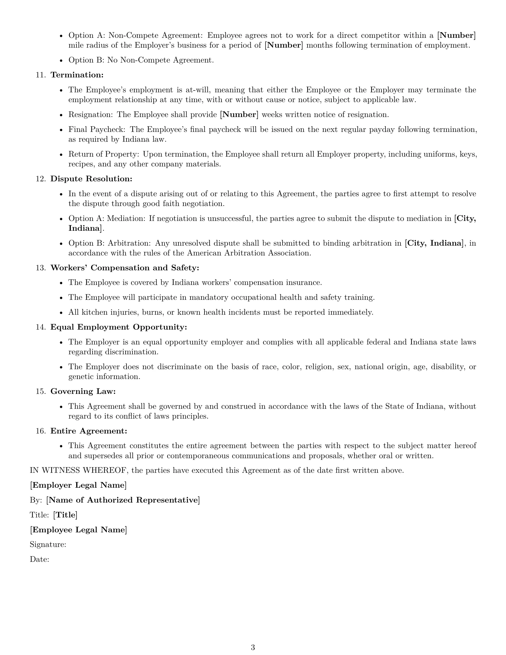 Preview page 3 of Free Indiana chef employment contract template