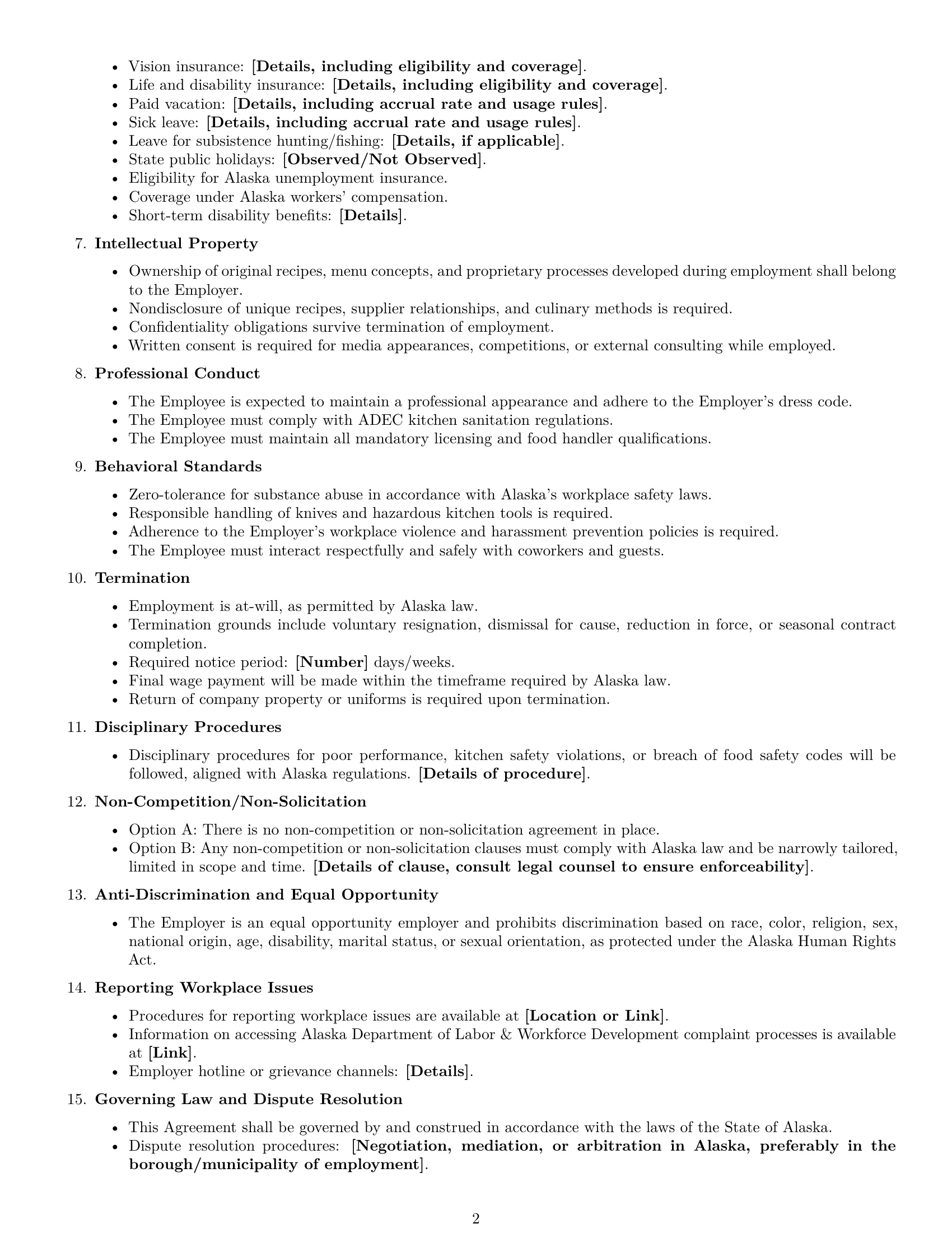 Preview page 2 of Free Alaska chef employment contract template