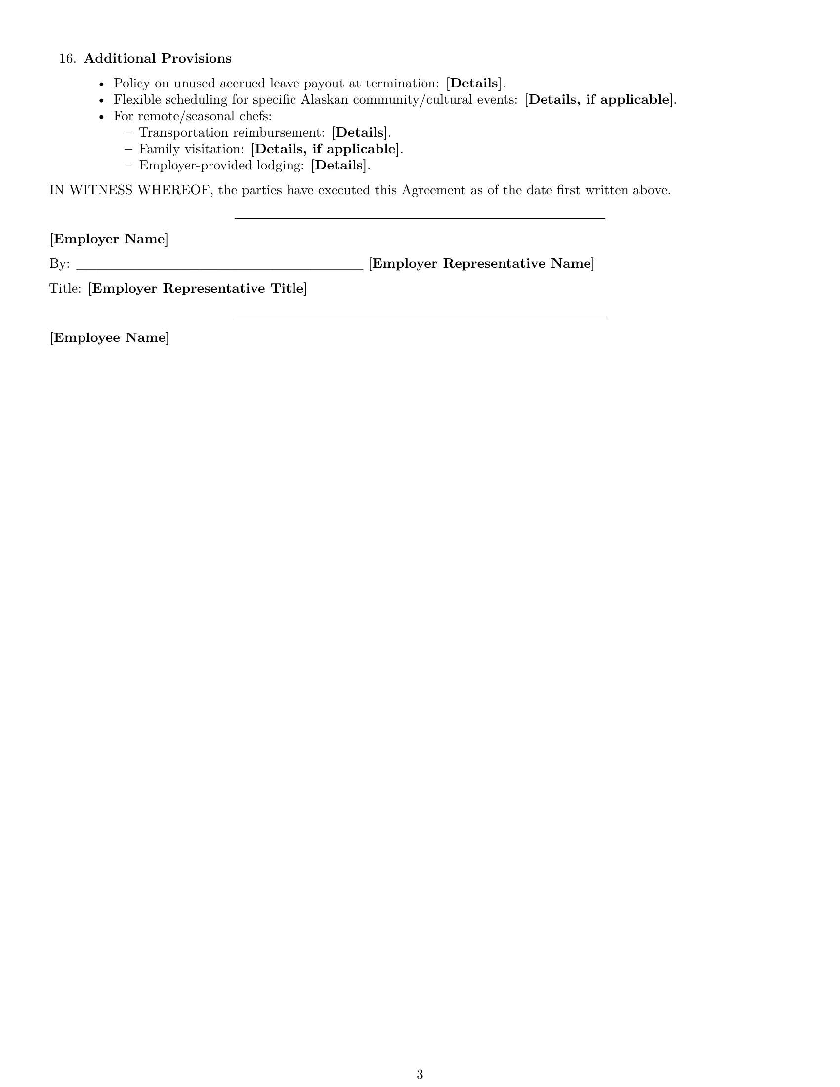 Preview page 3 of Free Alaska chef employment contract template