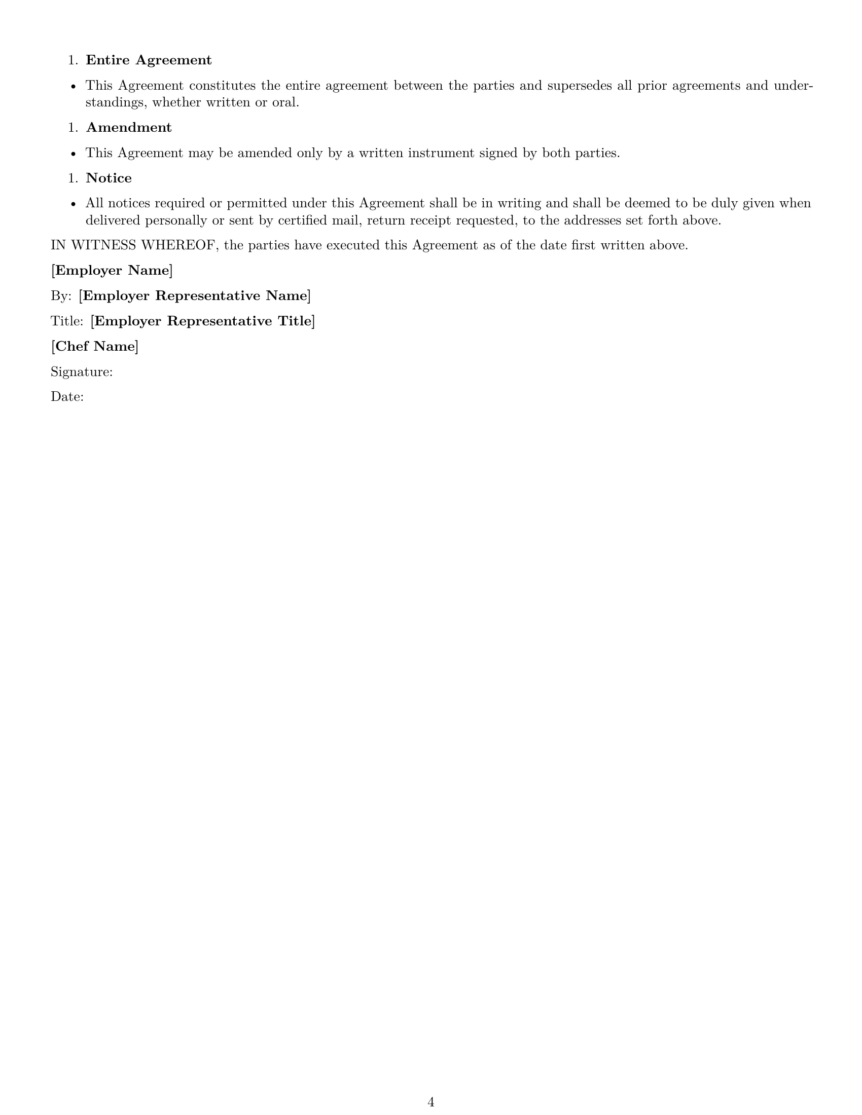 Preview page 4 of Free Maryland chef employment contract template