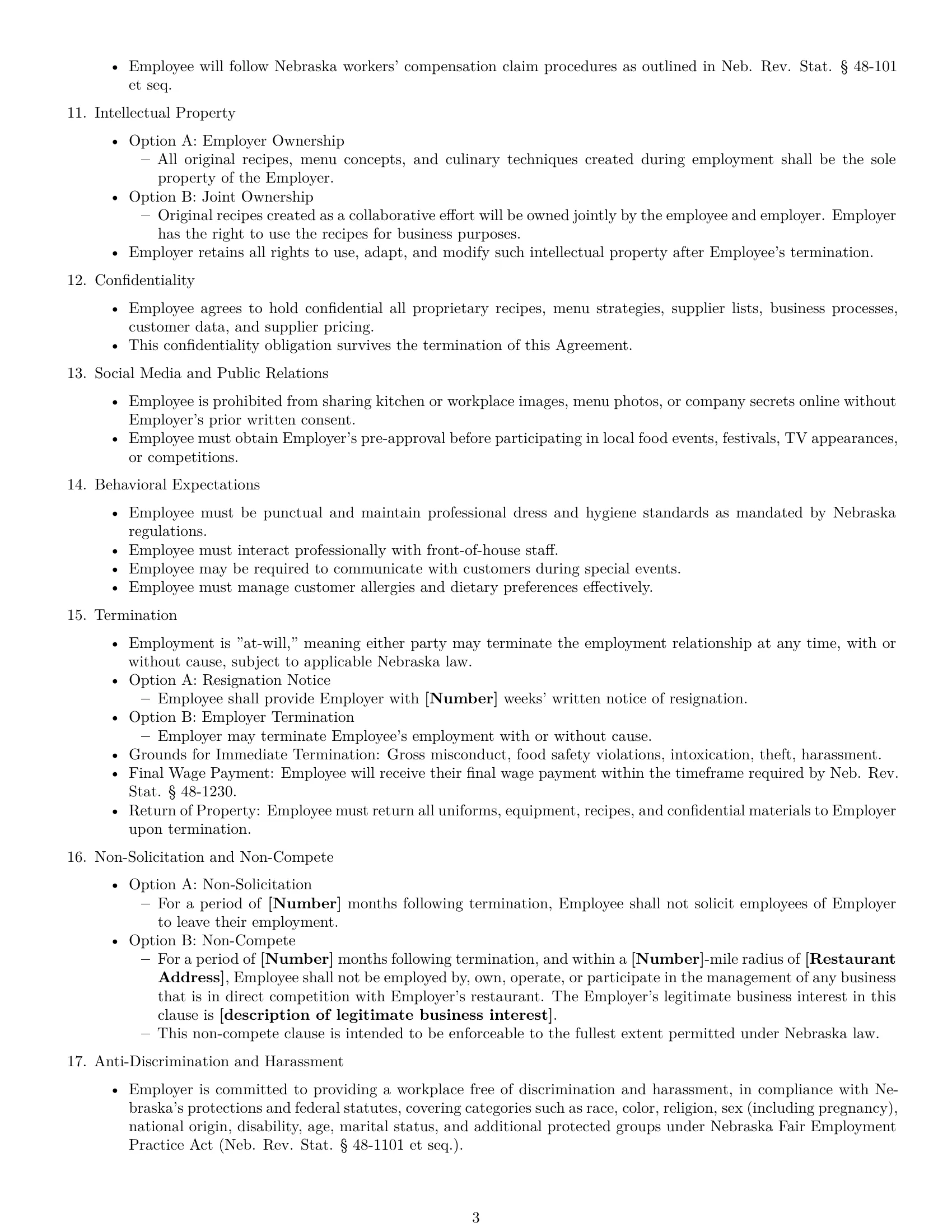 Preview page 3 of Free Nebraska chef employment contract template