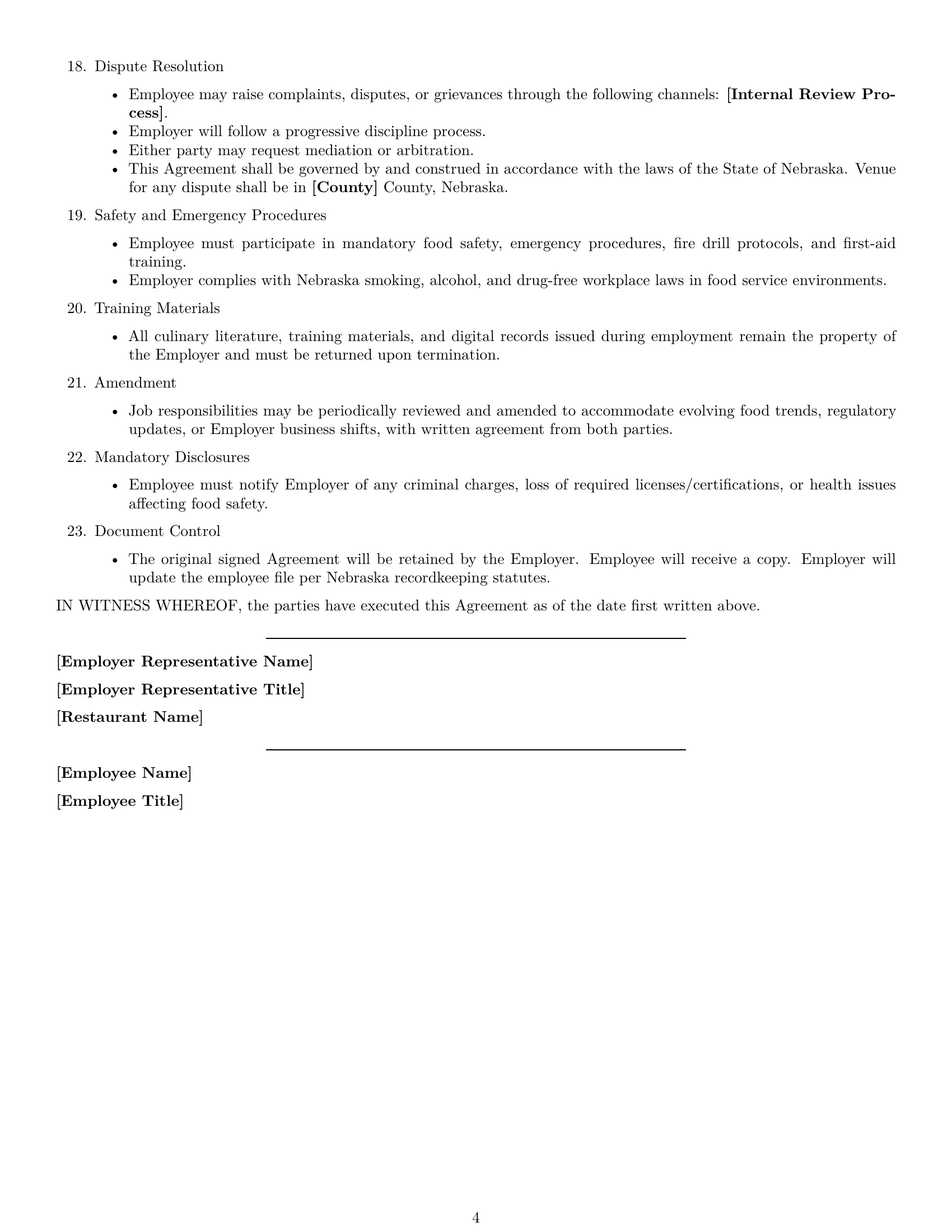 Preview page 4 of Free Nebraska chef employment contract template