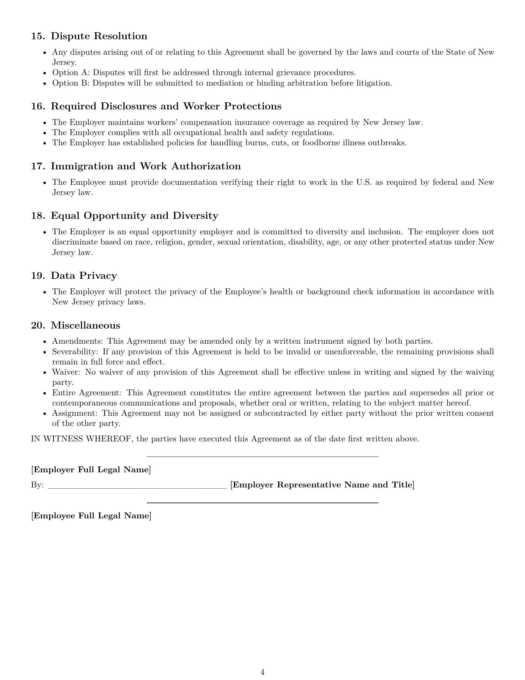 Preview page 4 of Free New Jersey chef employment contract template