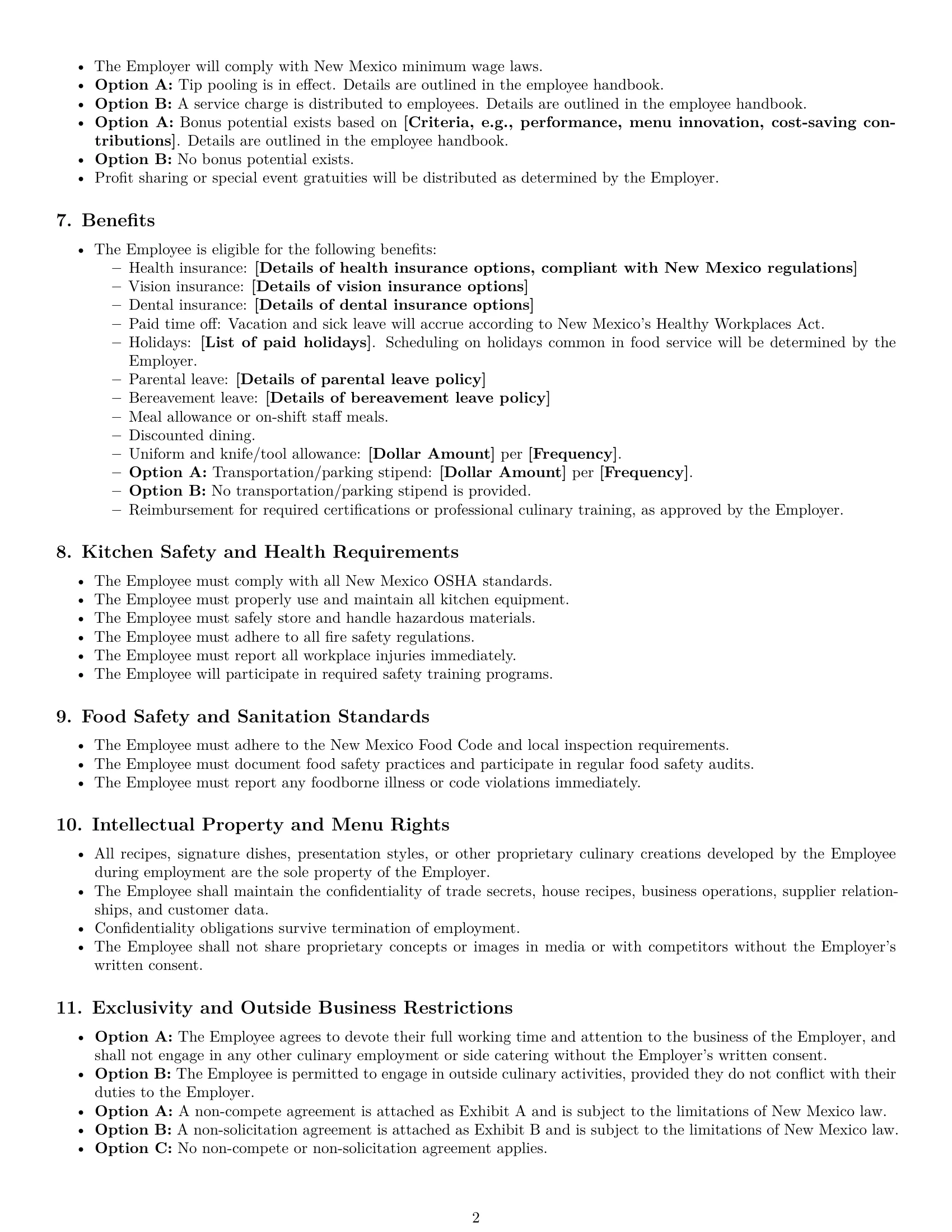 Preview page 2 of Free New Mexico chef employment contract template