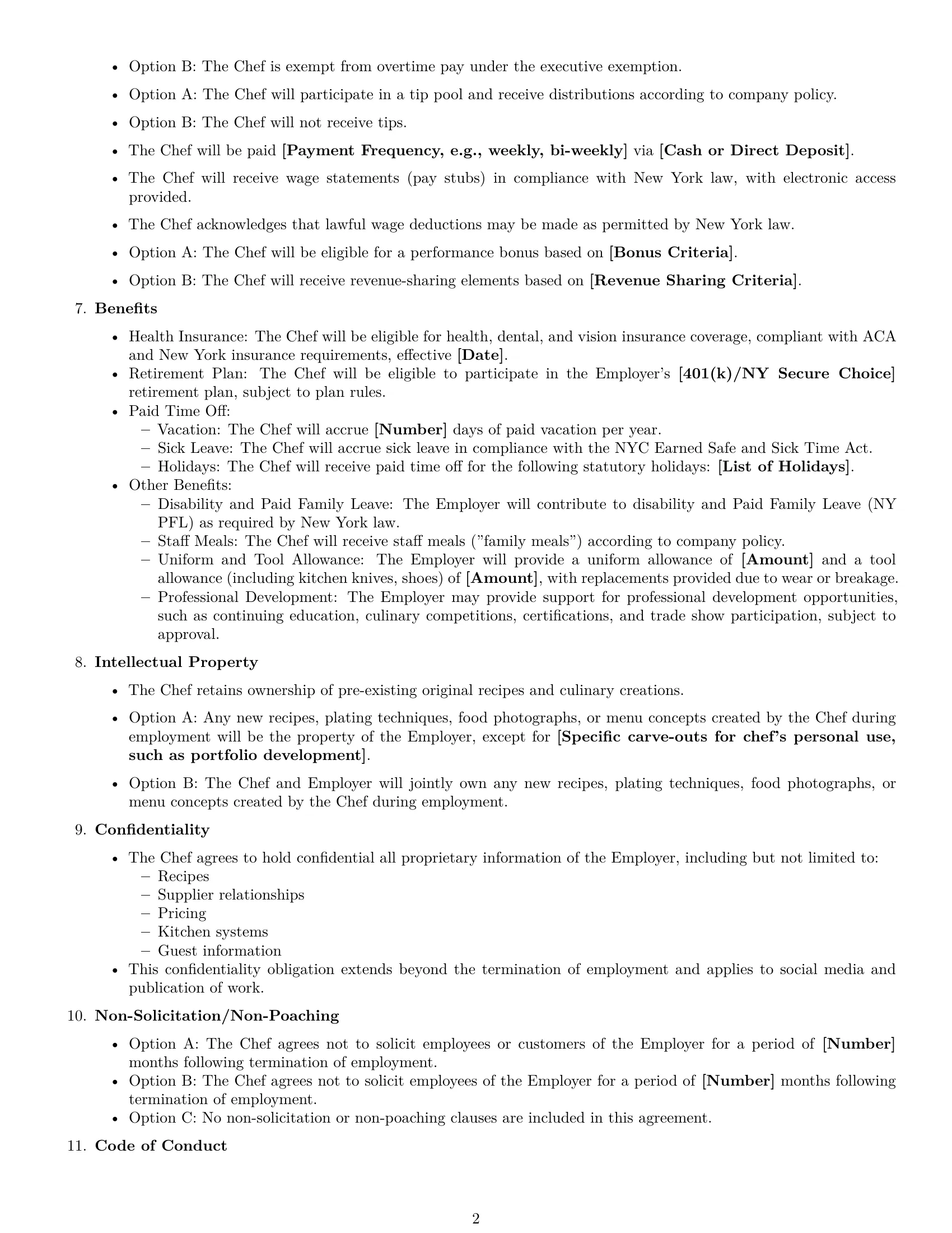 Preview page 2 of Free New York chef employment contract template