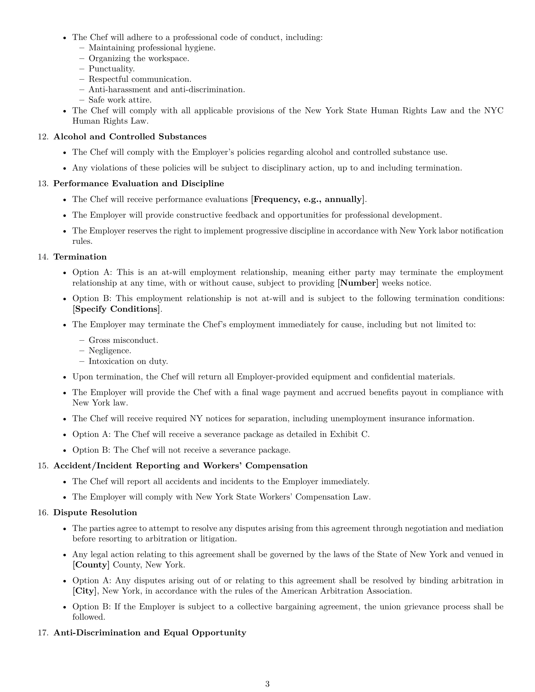 Preview page 3 of Free New York chef employment contract template