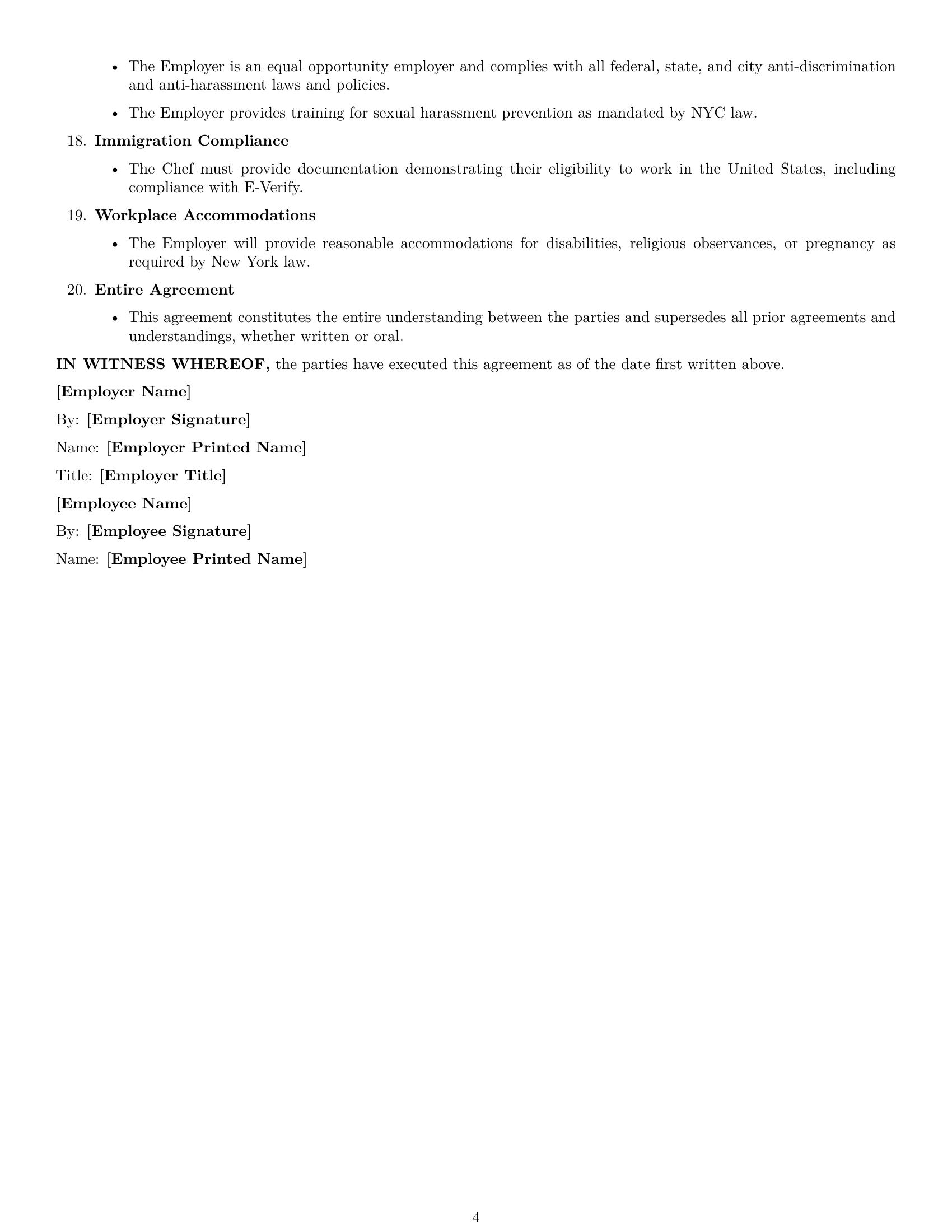 Preview page 4 of Free New York chef employment contract template