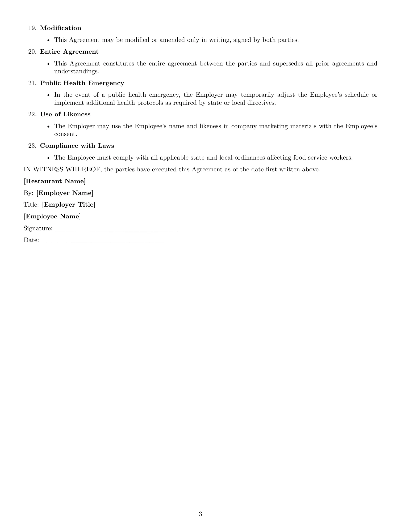 Preview page 3 of Free Ohio chef employment contract template