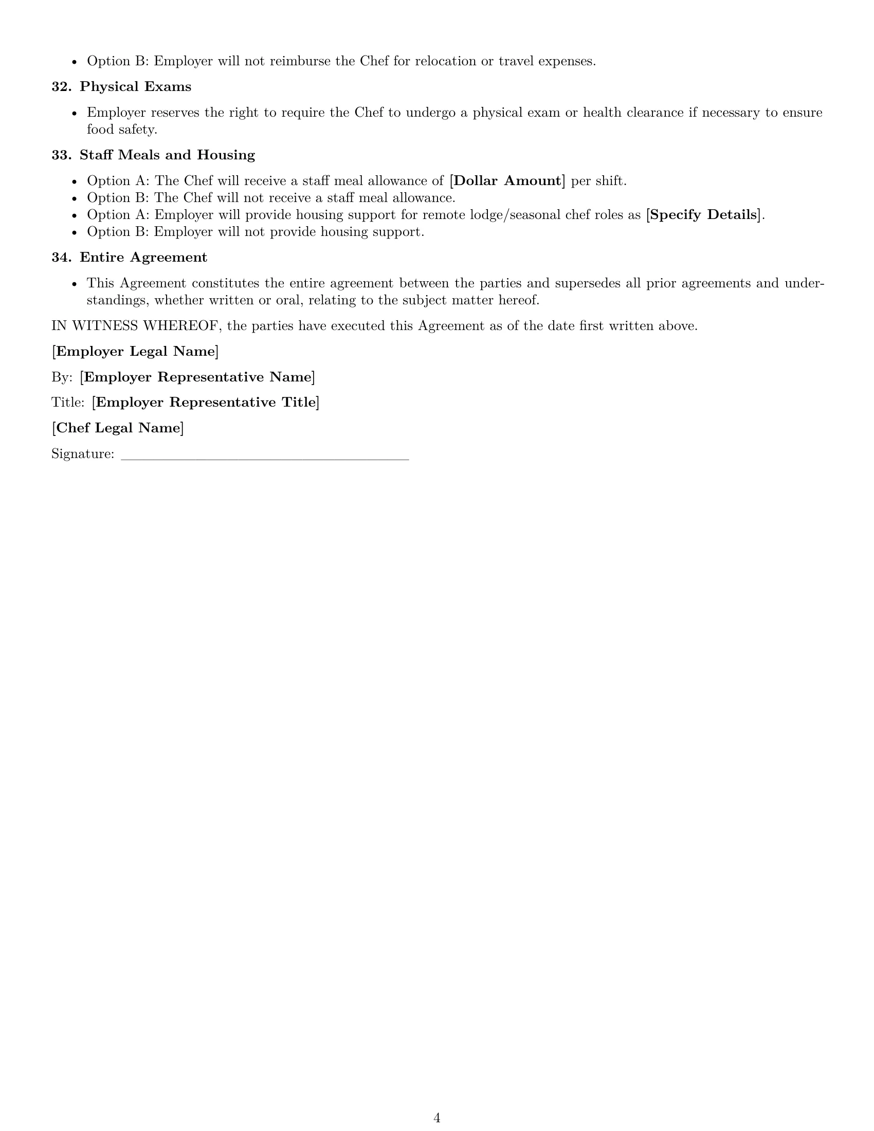 Preview page 4 of Free South Dakota chef employment contract template
