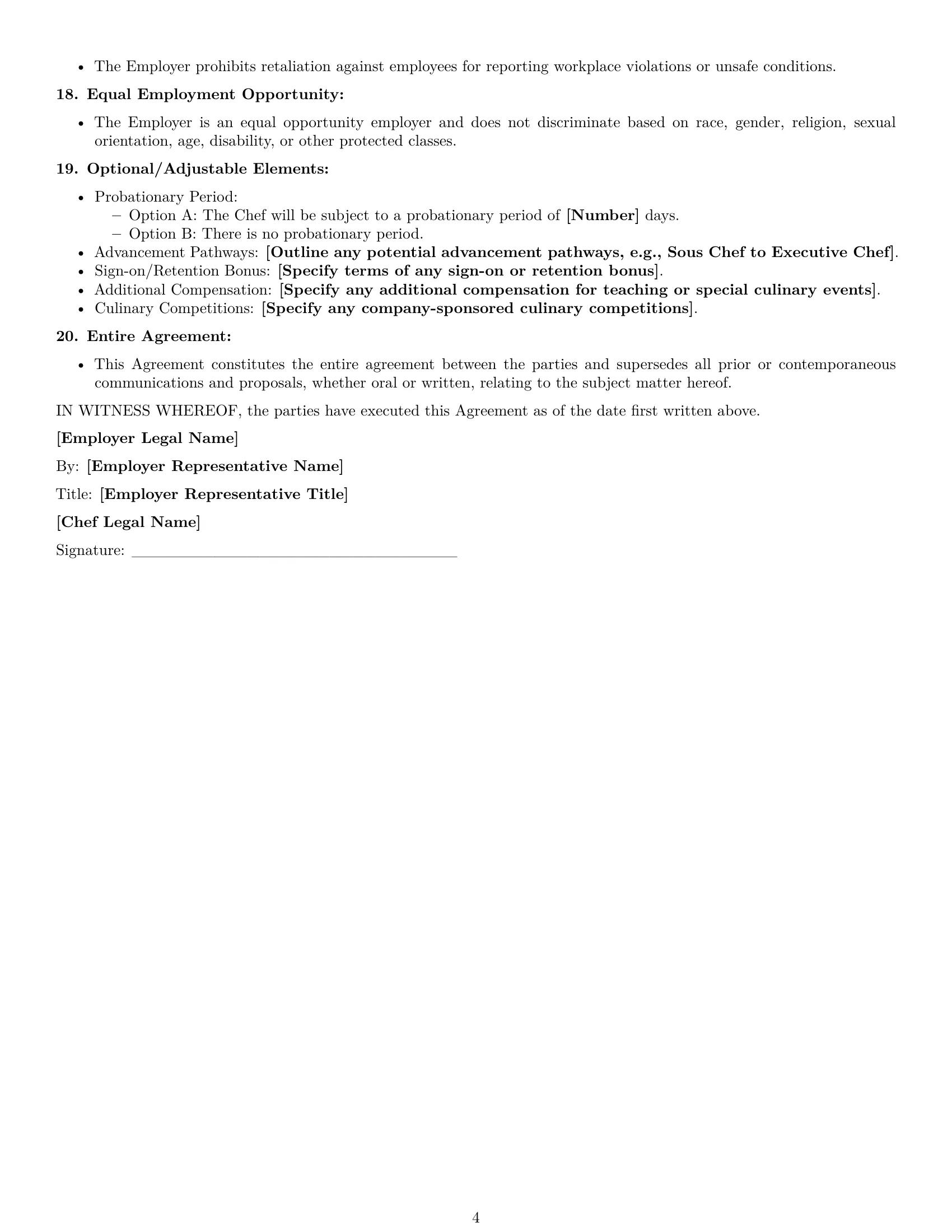 Preview page 4 of Free Wisconsin chef employment contract template