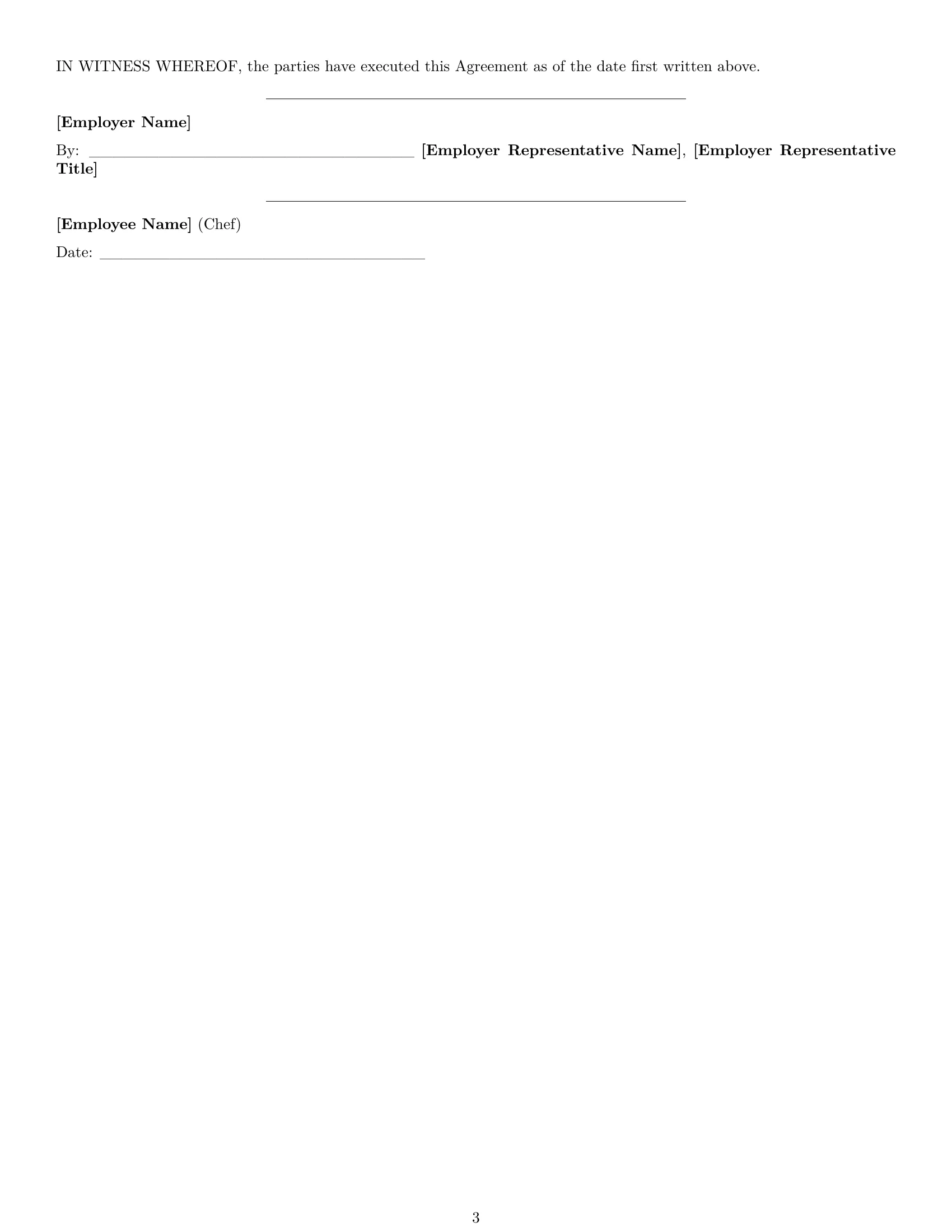 Preview page 3 of Free Wyoming chef employment contract template